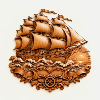 Vintage Sailing Ship CNC Wood Carving STL 3D Relief Model