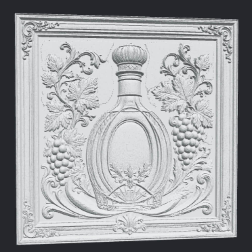 Vintage Wine Bottle CNC Bas Relief STL Wooden Grape Decor 3D Model