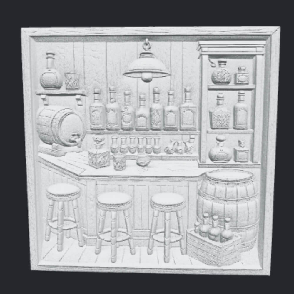 Vintage Wooden Bar CNC Bas Relief STL Pub Decor 3D Model 3D Model
