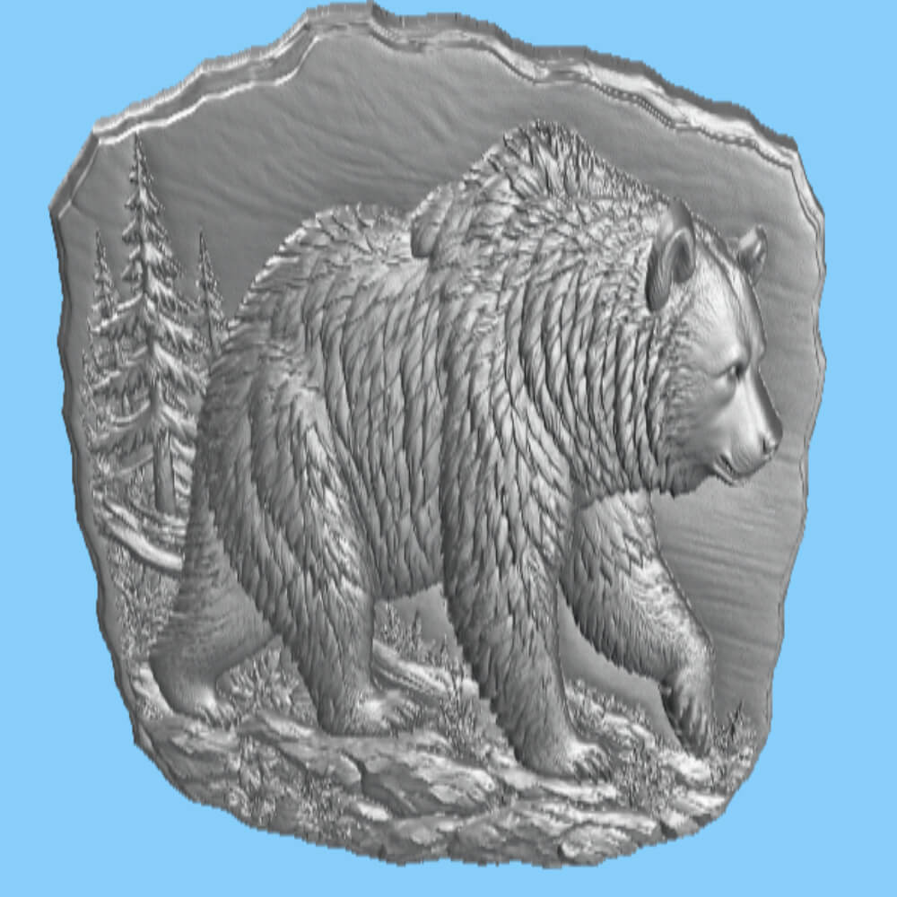 Walking Grizzly Bear CNC Bas Relief STL Wildlife Wood Art 3D Model