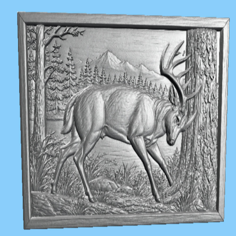Whitetail Deer STL File 3D Relief CNC Wood Carving Design 3D Model