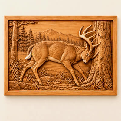 Whitetail Deer STL File 3D Relief CNC Wood Carving Design