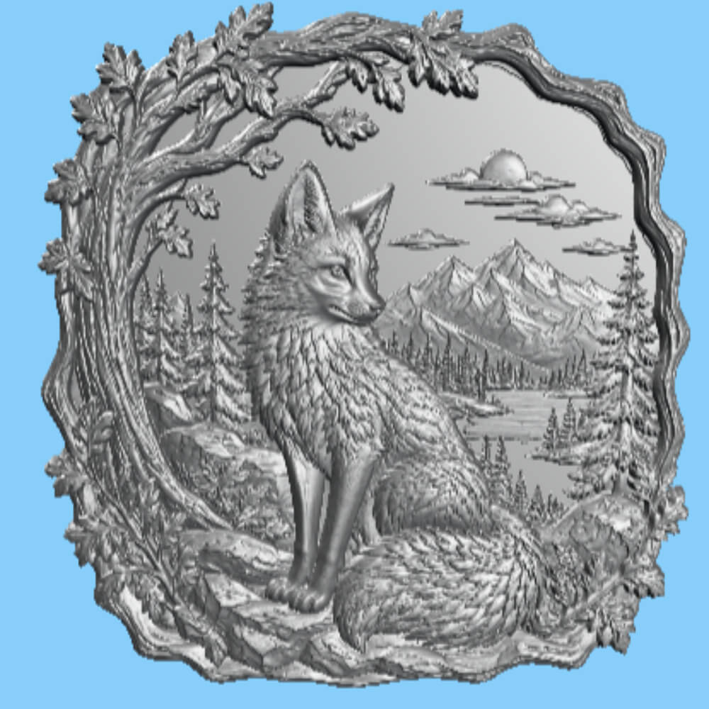 Woodland Fox Wooden CNC Bas-Relief STL 3D Carving Art 3D Model