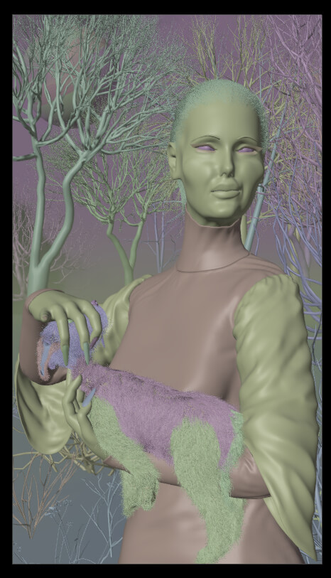 Lady with a Dog 3D Render, Digital Artwork by Baszczer