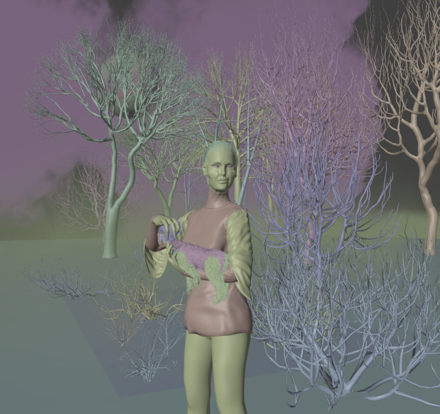 Lady with a Dog 3D Render, Digital Artwork by Baszczer