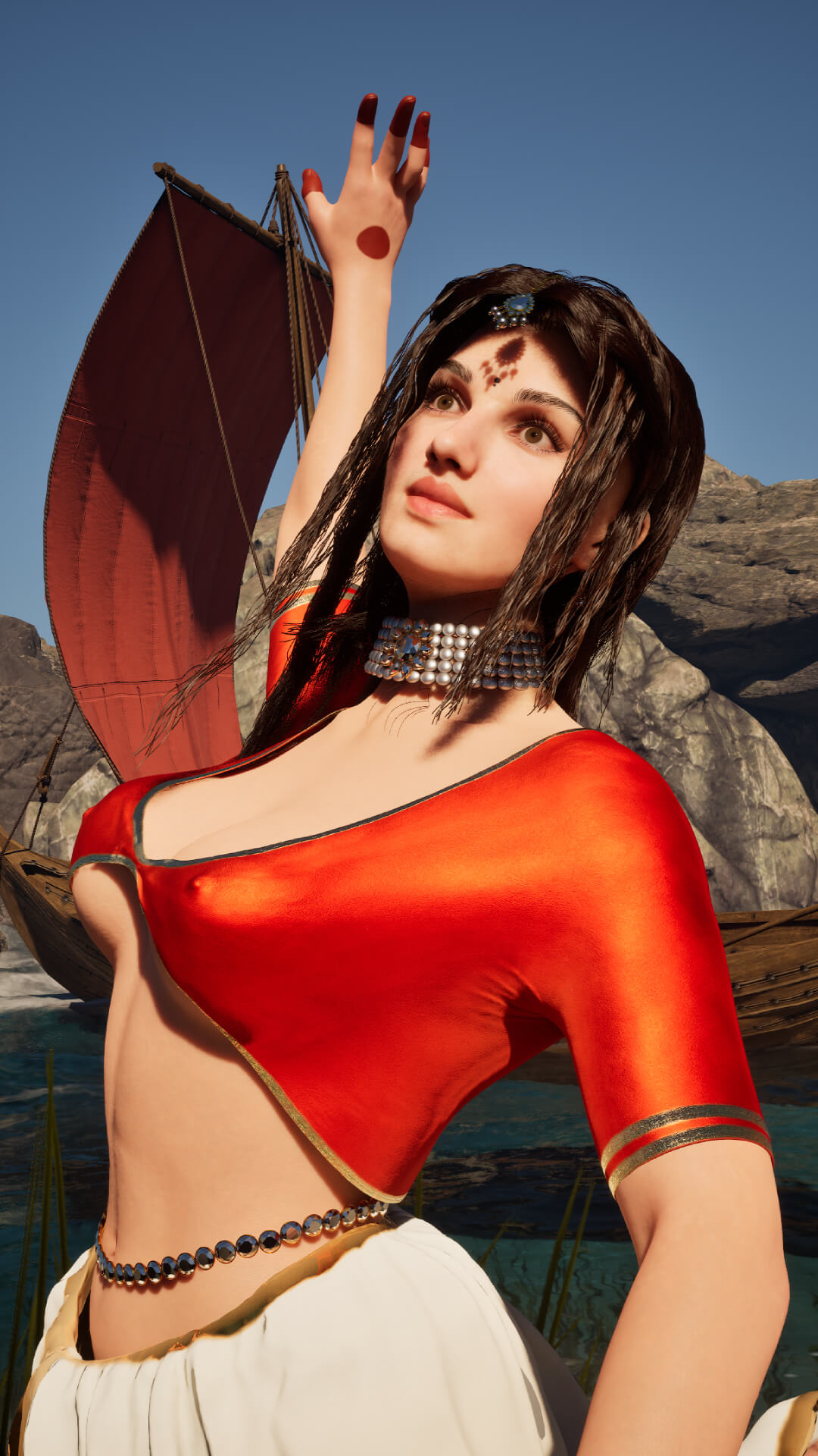 Indian Grace The Coastal Oasis 3D Render, Digital Artwork by bickibarick18