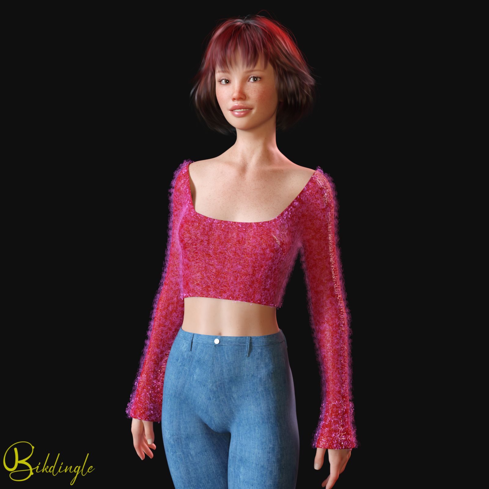 Lori Autumn Crop Top Sweater 1 3D Render, Digital Artwork by bikdingle