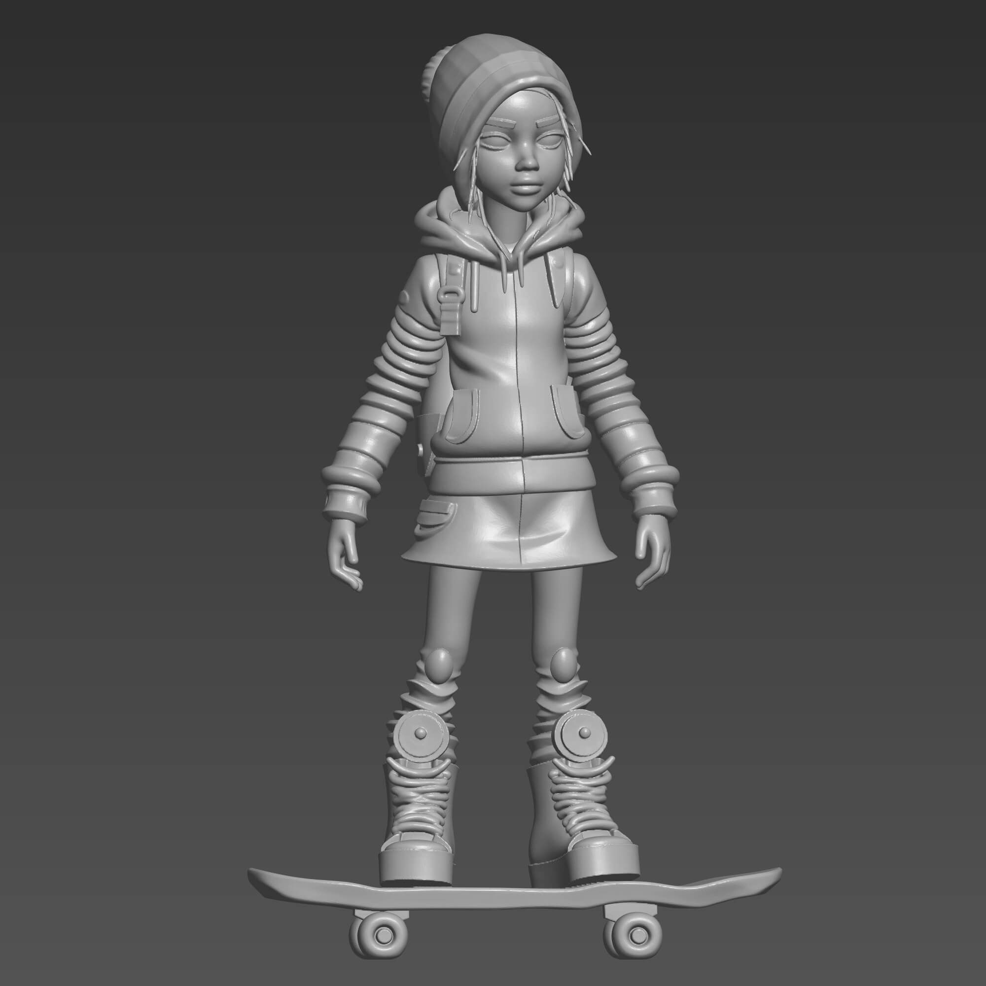 Cute Skater Girl 3D STL File Stylized Skateboarder Girl 3D Model