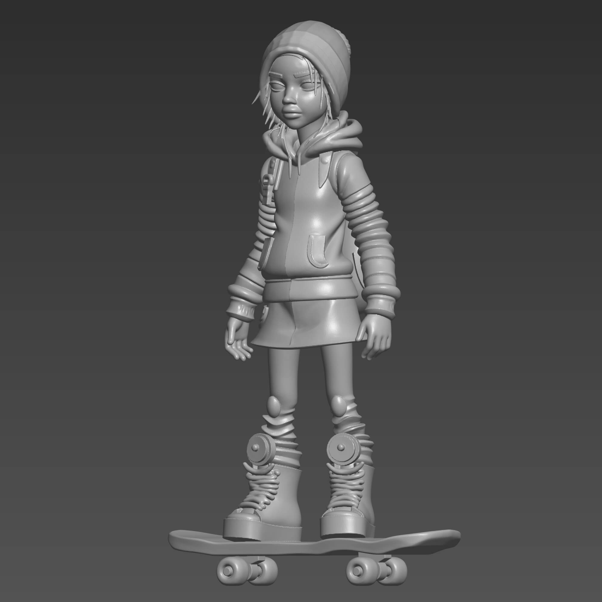 Cute Skater Girl 3D STL File Stylized Skateboarder Girl 3D Model