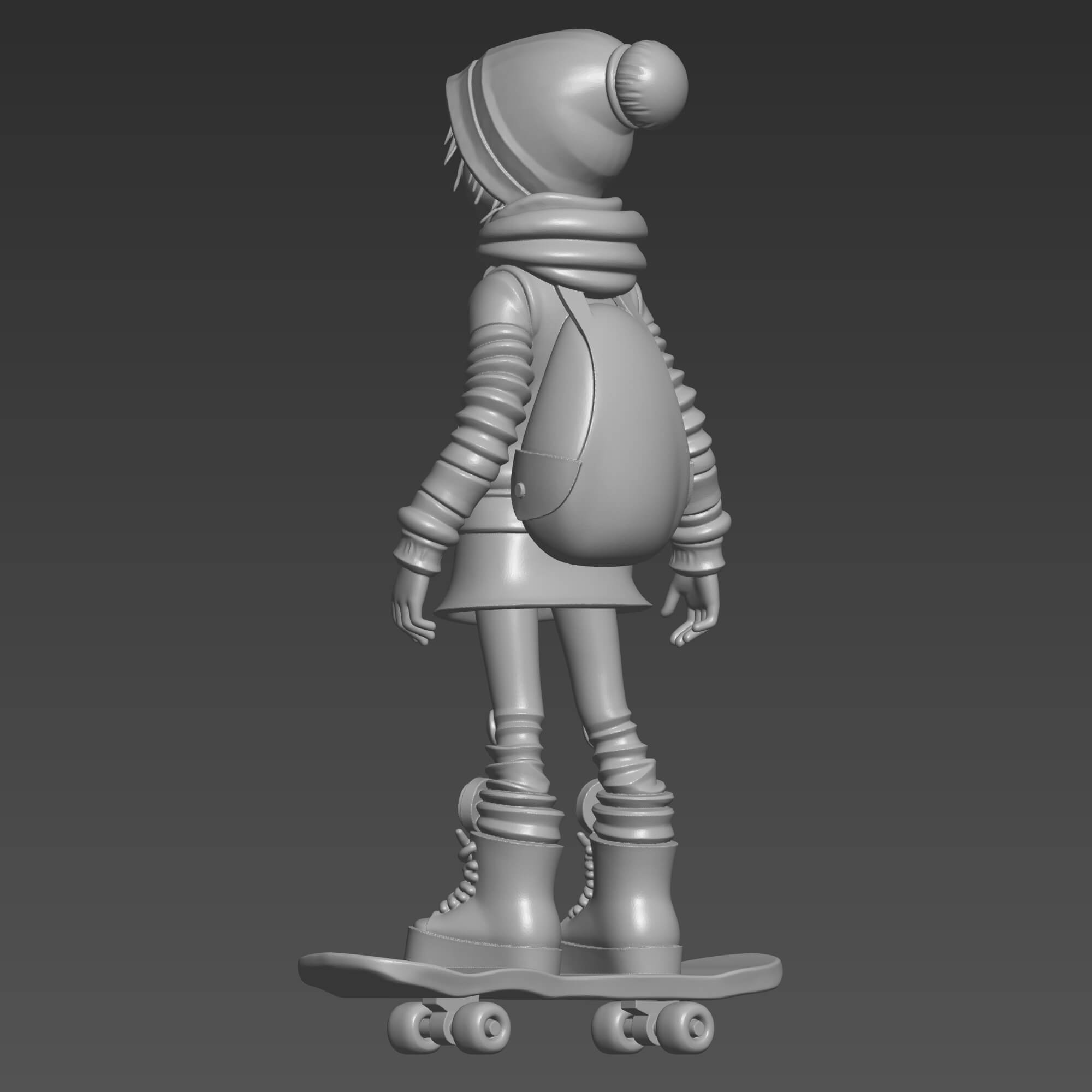 Cute Skater Girl 3D STL File Stylized Skateboarder Girl 3D Model