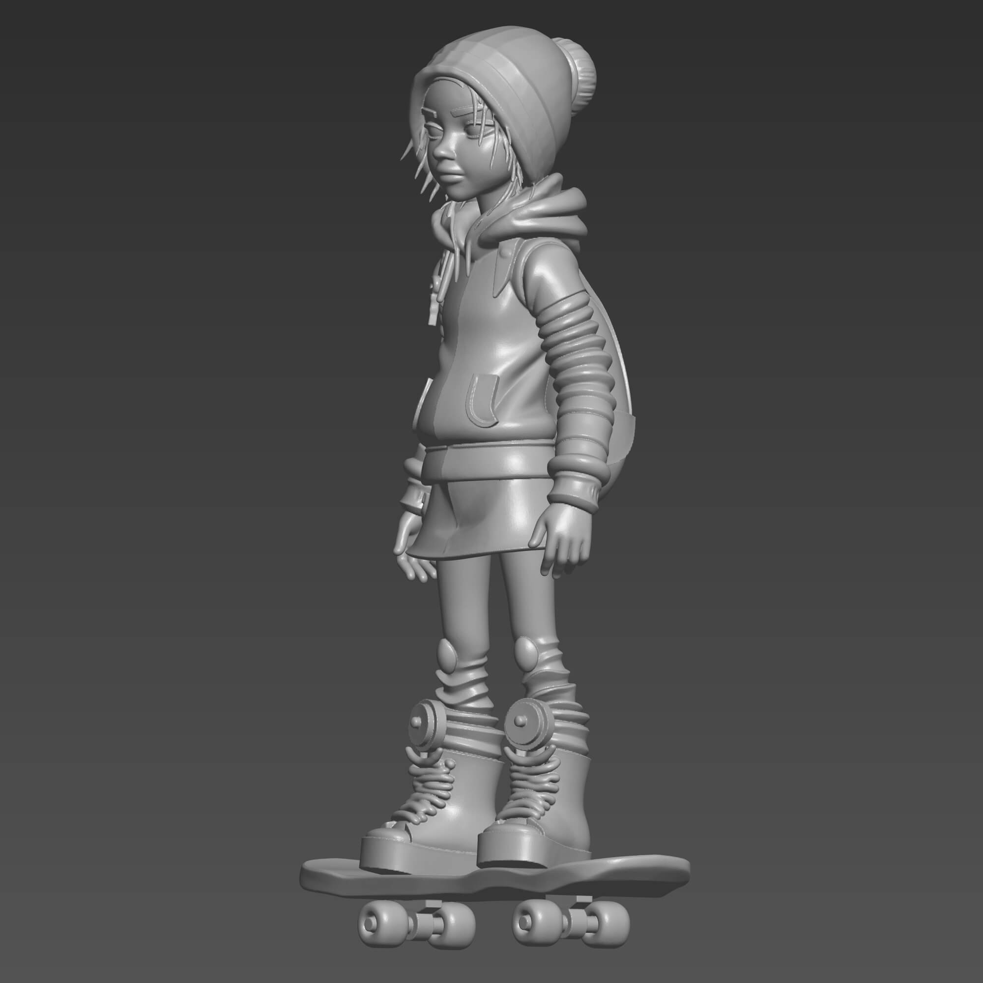 Cute Skater Girl 3D STL File Stylized Skateboarder Girl 3D Model