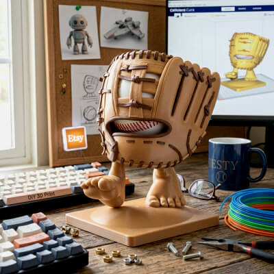 Funny Baseball Glove Character STL File for 3D Printing