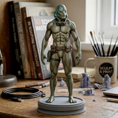 High-Detail Abe Sapien Figure STL File - Hellboy Character