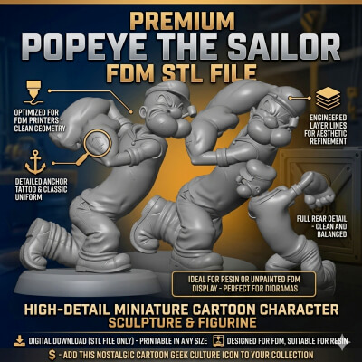 Popeye the Sailor Man STL File for FDM 3D Printing