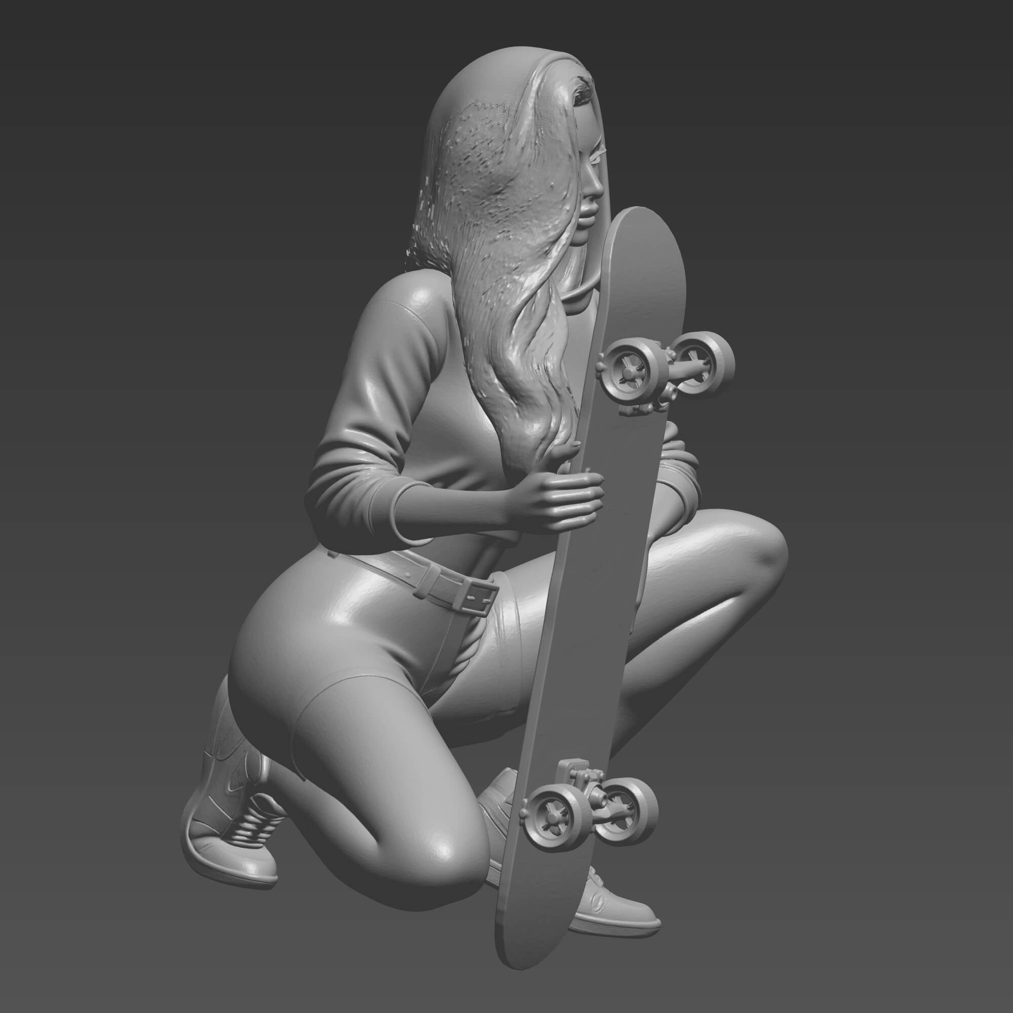 Skater Girl 3D Print File Hoodie Skateboarder Woman STL 3D Model