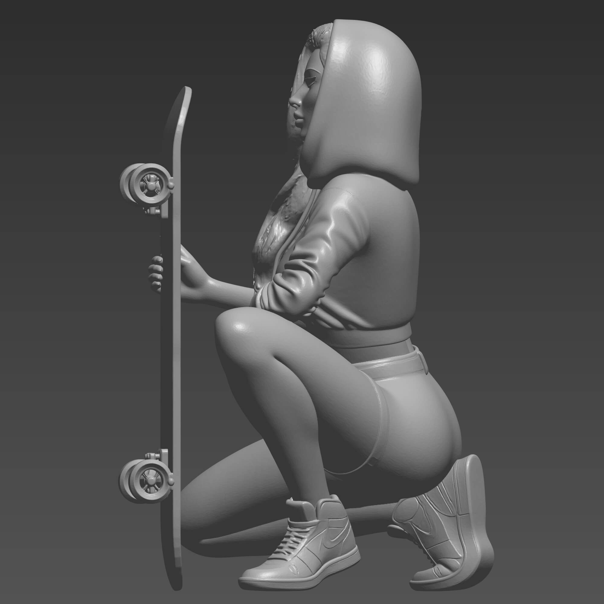 Skater Girl 3D Print File Hoodie Skateboarder Woman STL 3D Model