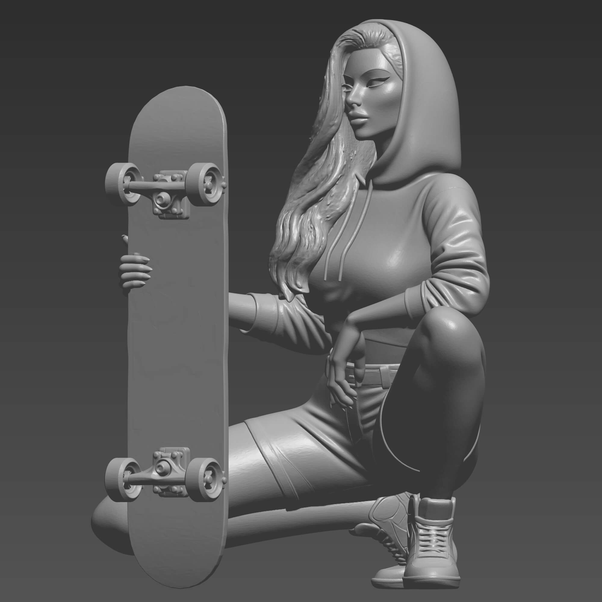 Skater Girl 3D Print File Hoodie Skateboarder Woman STL 3D Model
