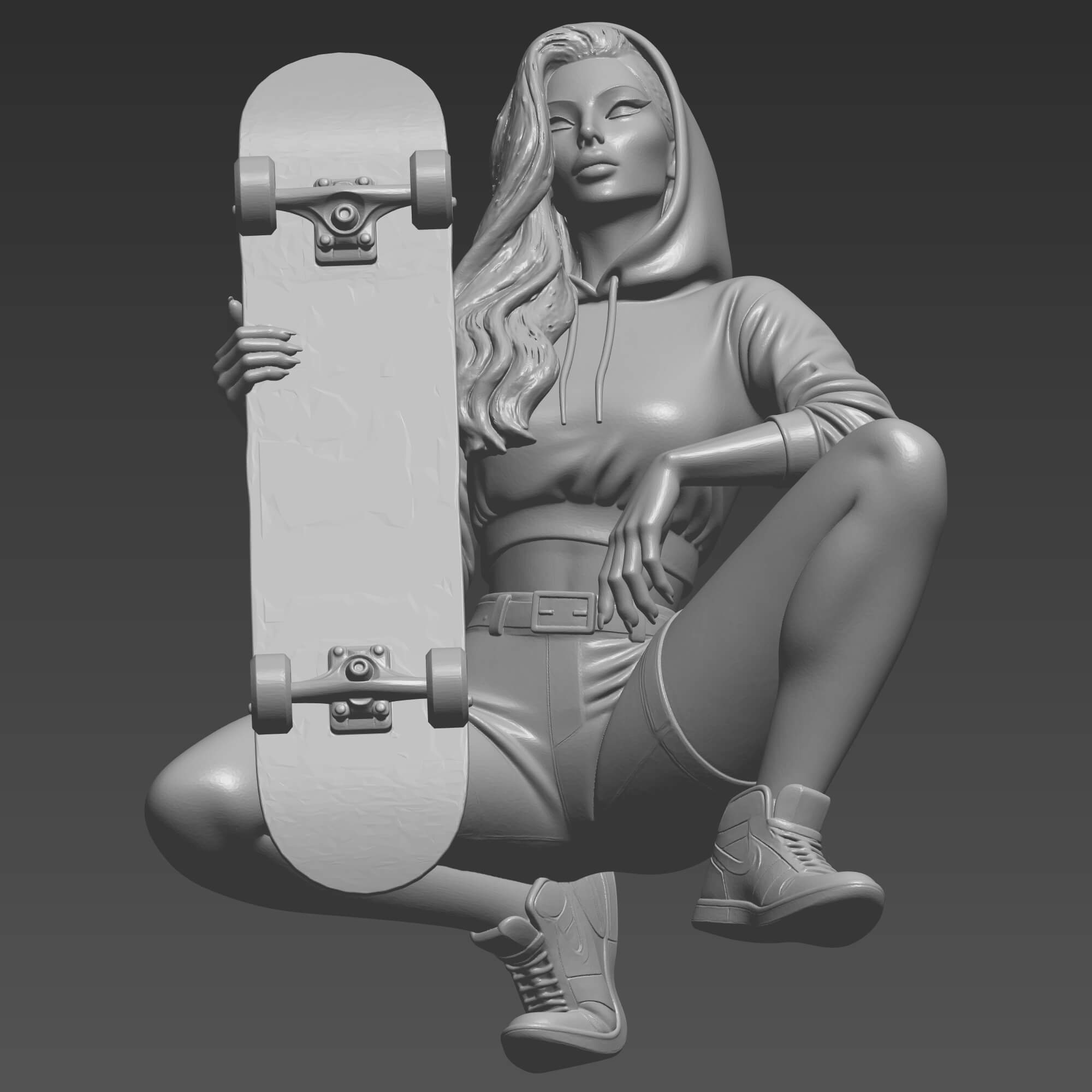 Skater Girl 3D Print File Hoodie Skateboarder Woman STL 3D Model