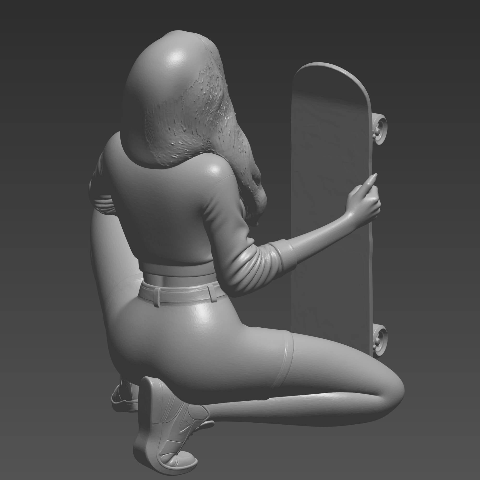 Skater Girl 3D Print File Hoodie Skateboarder Woman STL 3D Model