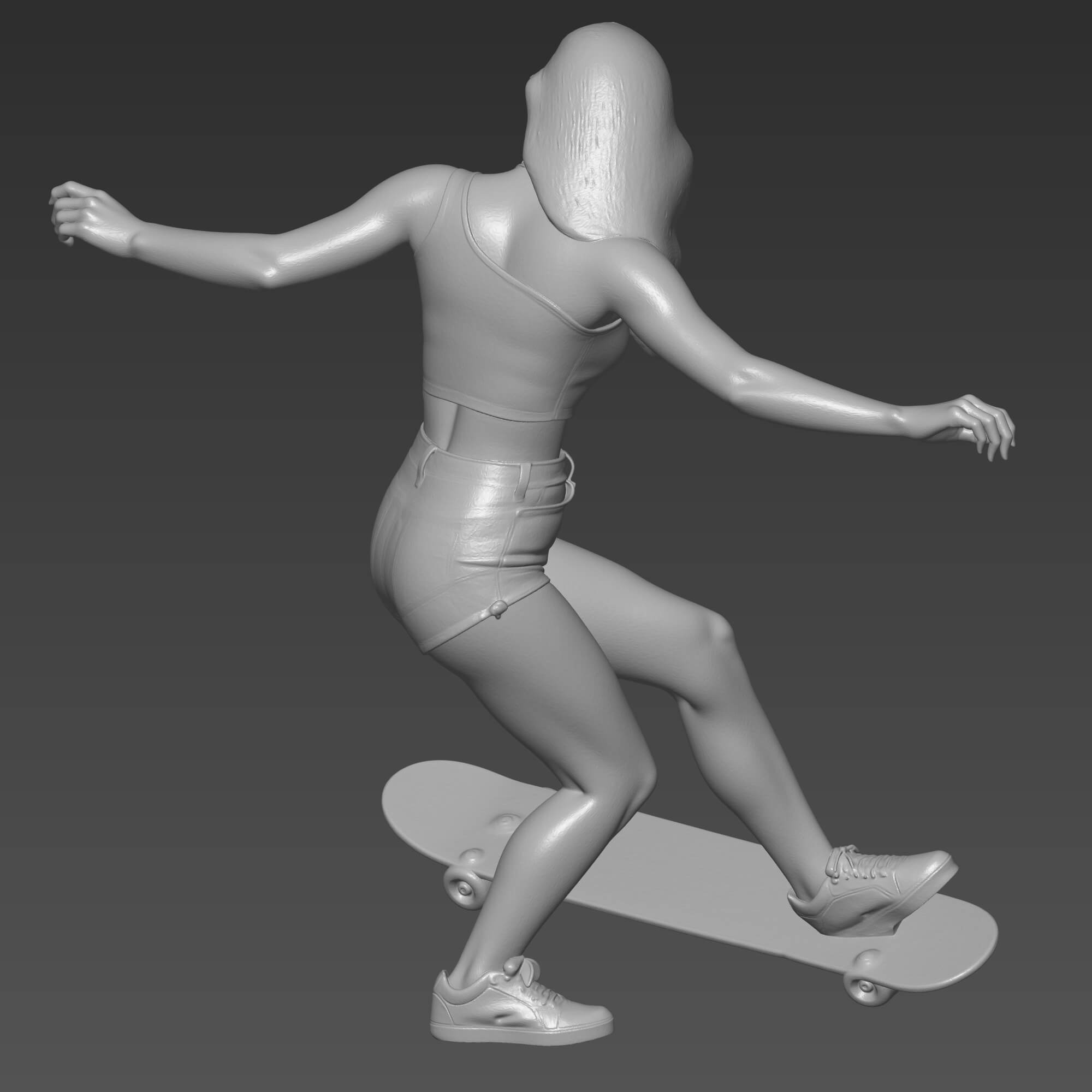 Skater Girl 3D Print File Skateboarder Woman Statue STL 3D Model