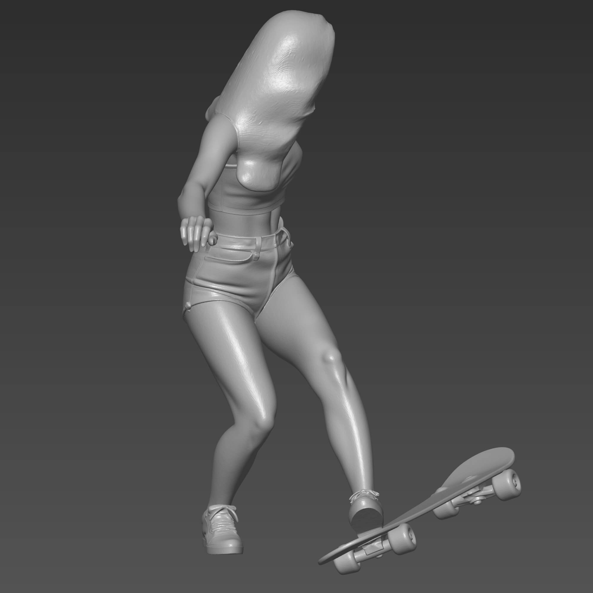 Skater Girl 3D Print File Skateboarder Woman Statue STL 3D Model