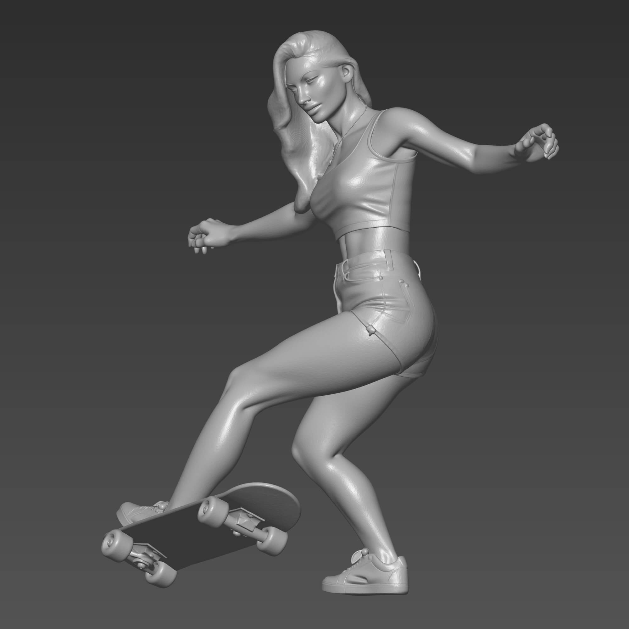 Skater Girl 3D Print File Skateboarder Woman Statue STL 3D Model