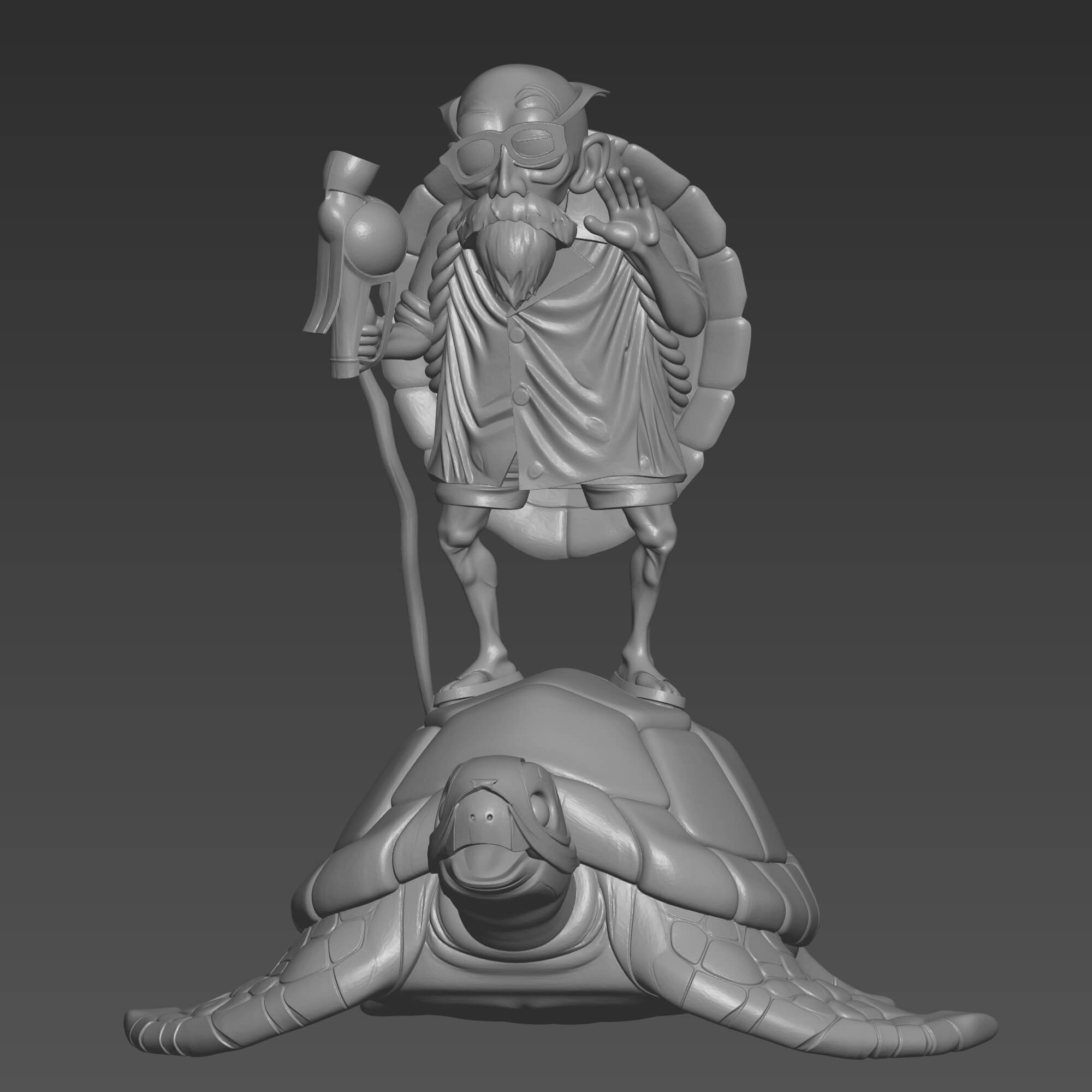 Master Roshi Standing on Sea Turtle 3D STL File Dragon Ball 3D Model