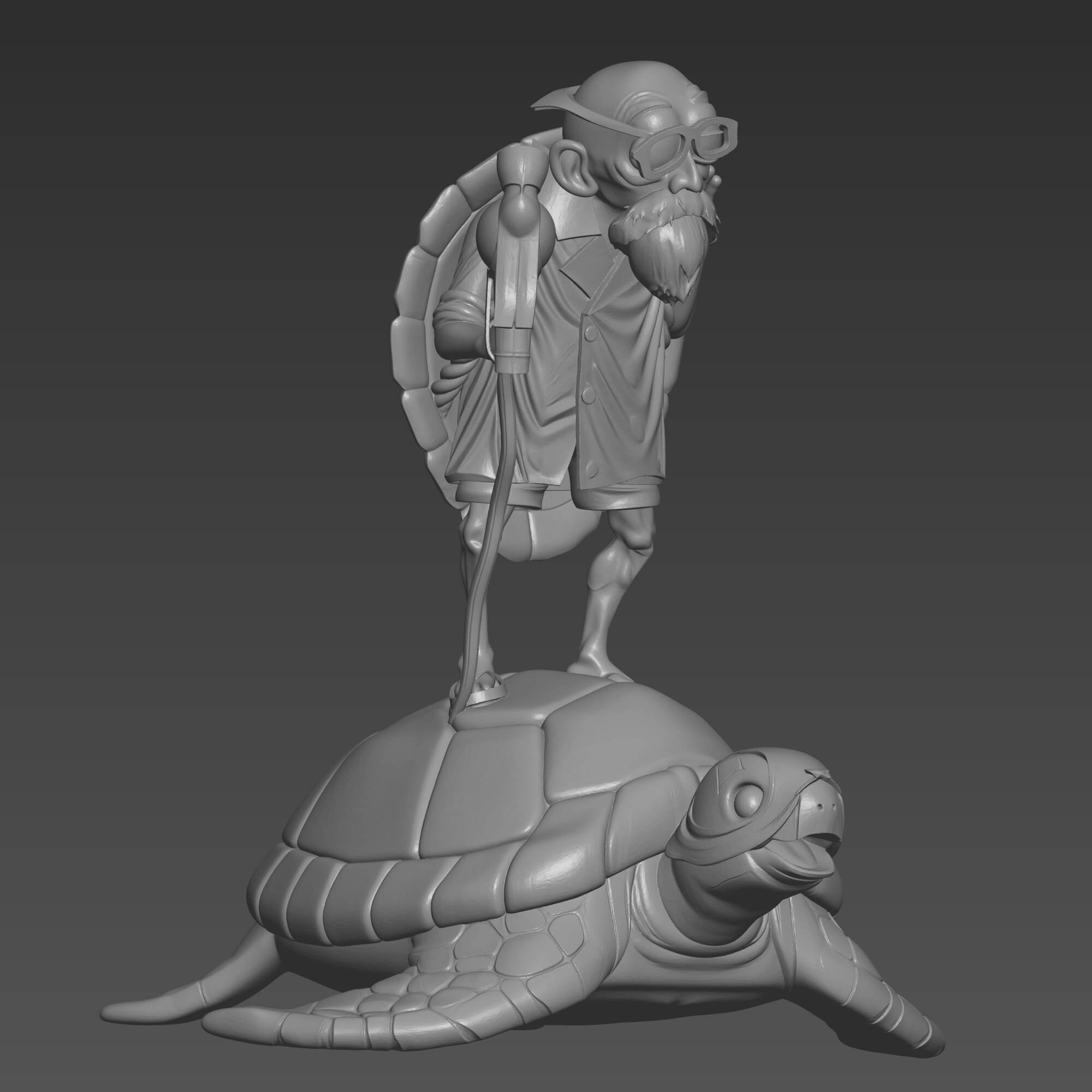 Master Roshi Standing on Sea Turtle 3D STL File Dragon Ball 3D Model