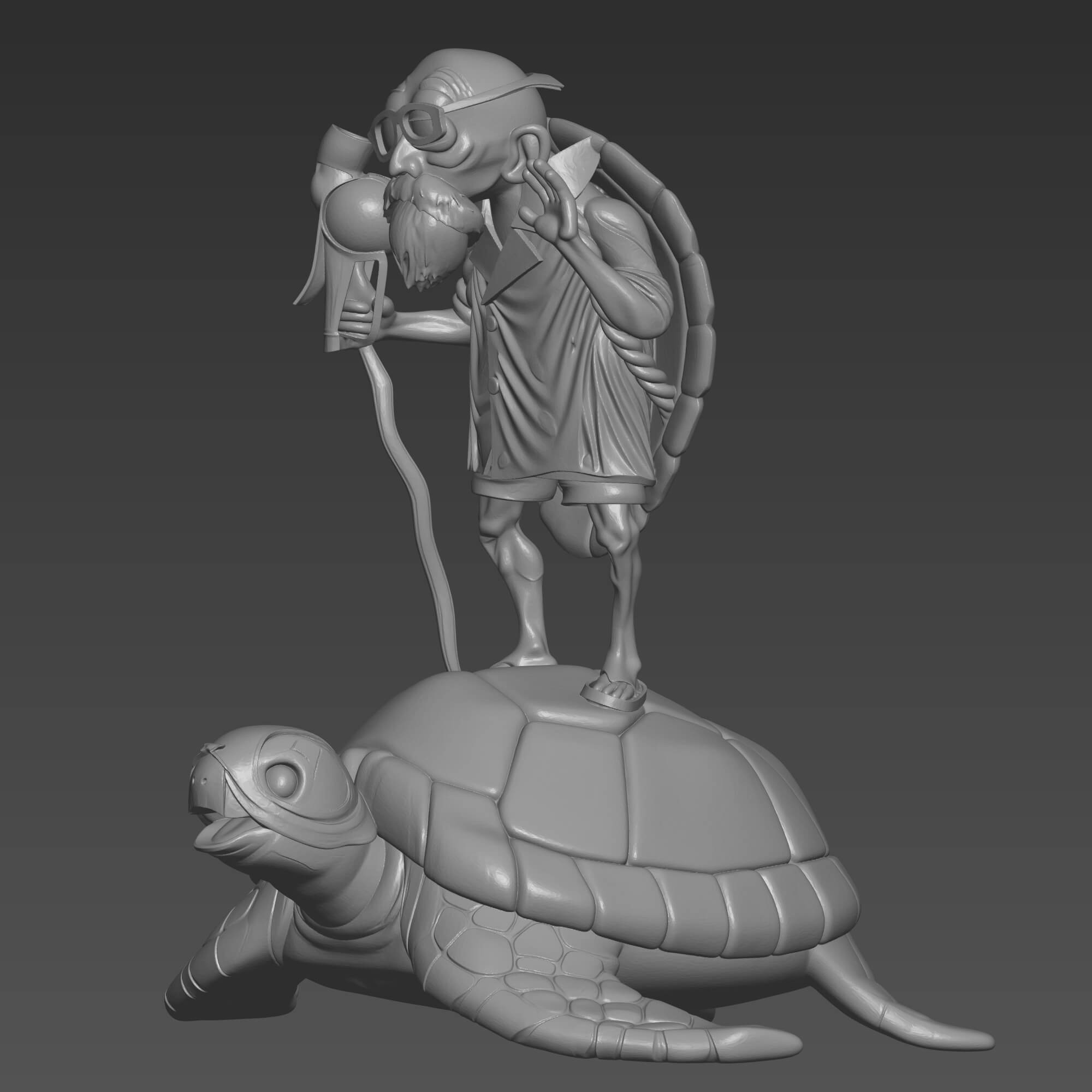 Master Roshi Standing on Sea Turtle 3D STL File Dragon Ball 3D Model