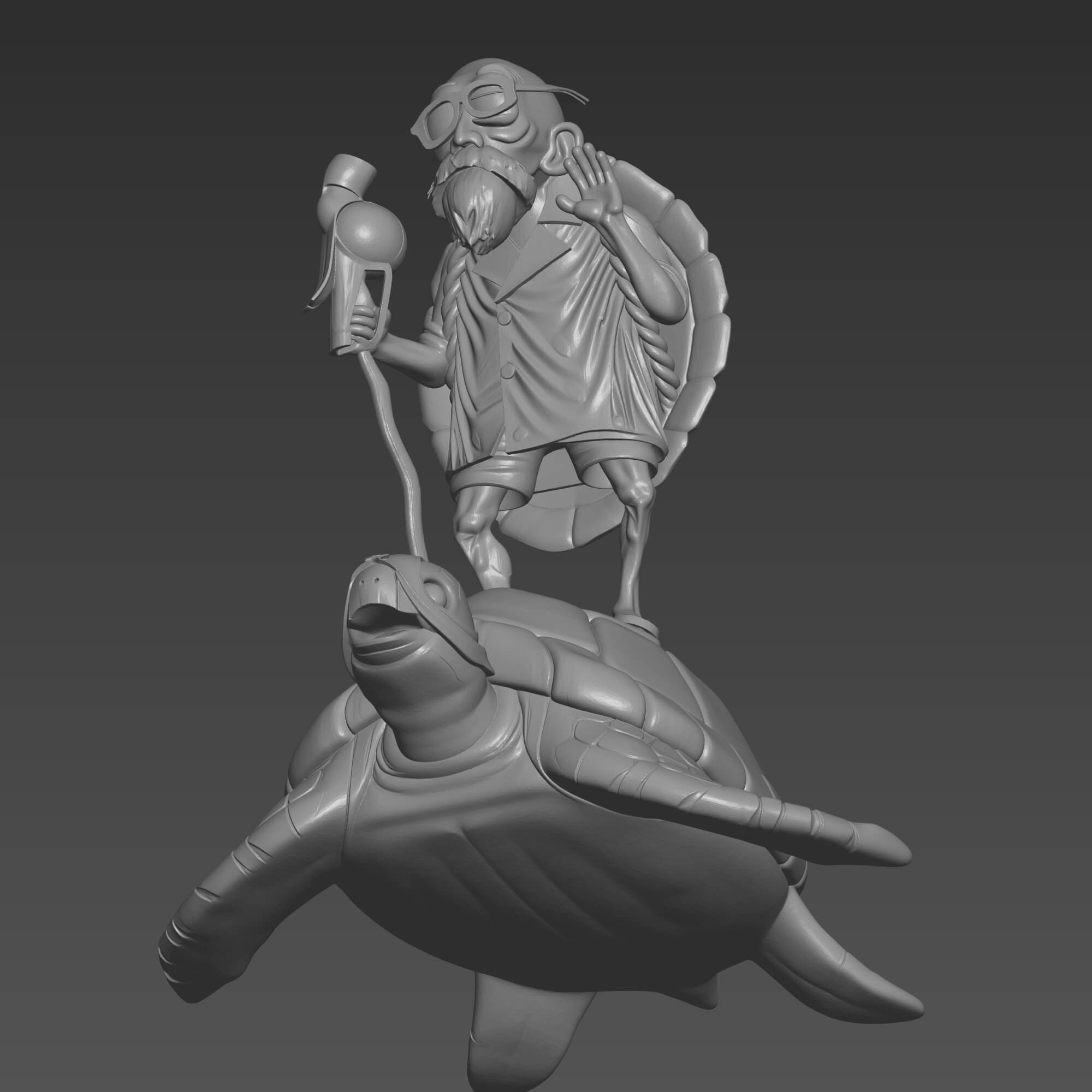 Master Roshi Standing on Sea Turtle 3D STL File Dragon Ball 3D Model