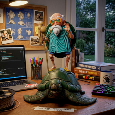 Master Roshi Standing on Sea Turtle 3D STL File Dragon Ball