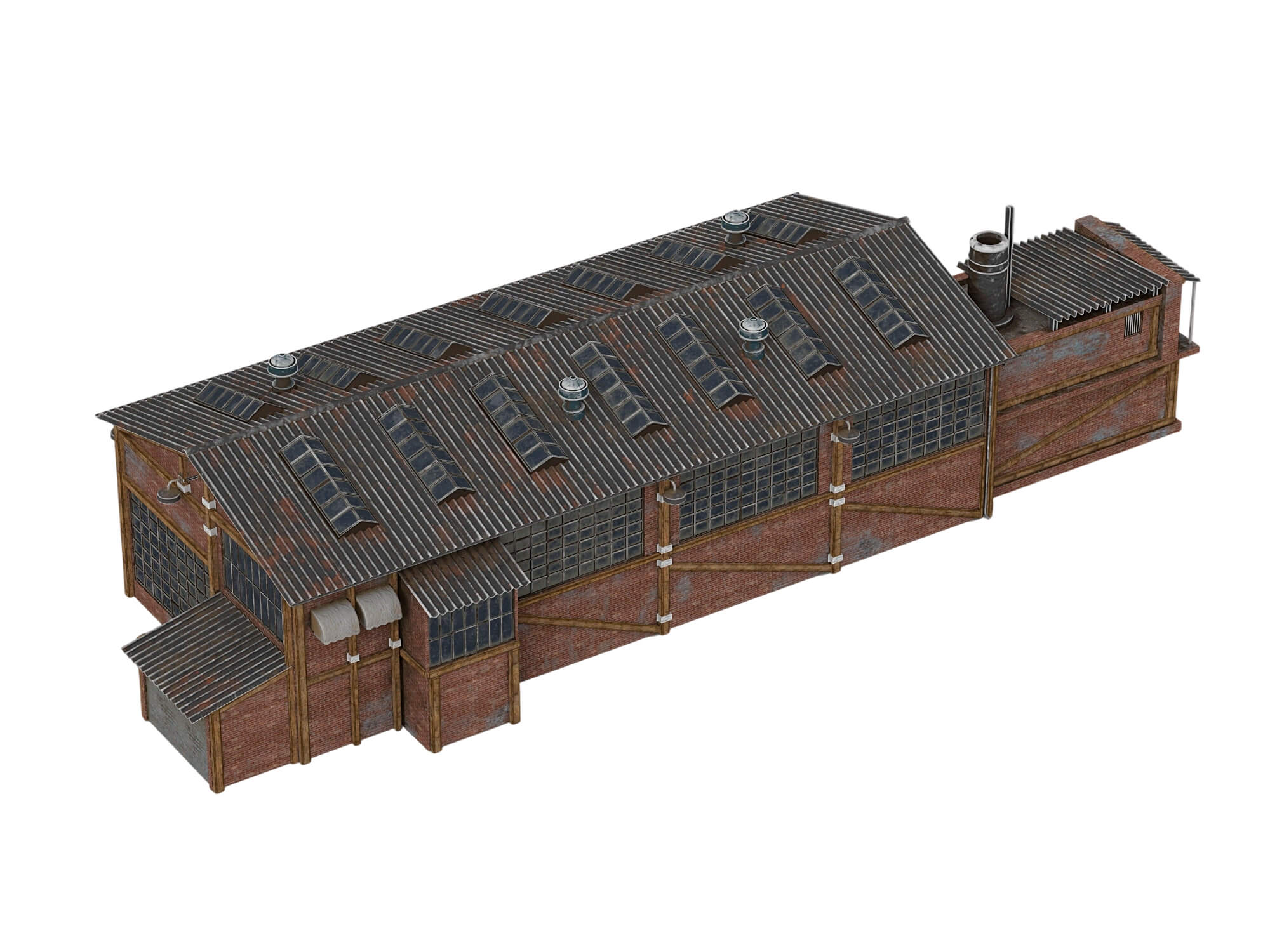 Weathered Brick Industrial Warehouse Building 3D Model
