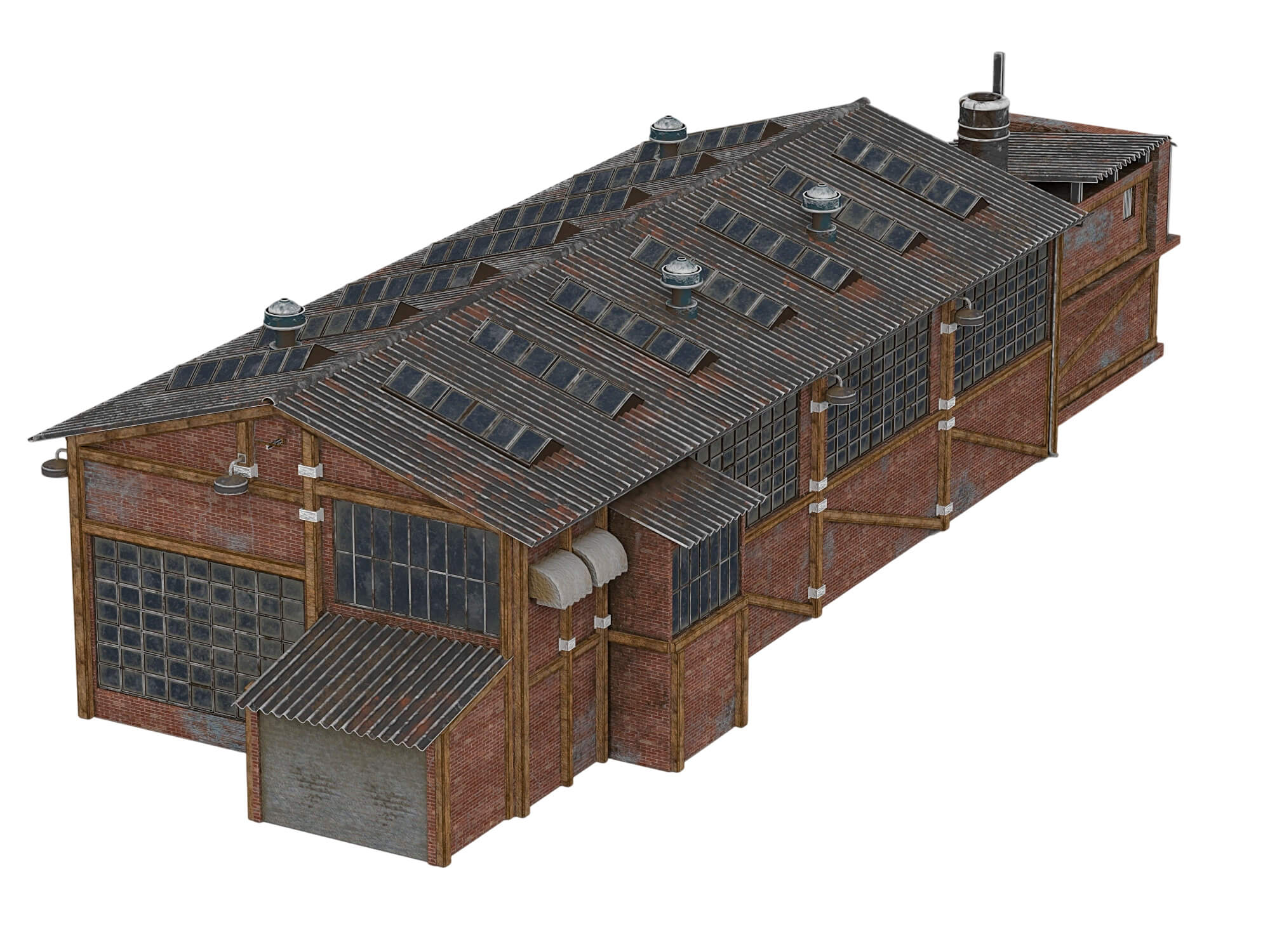 Weathered Brick Industrial Warehouse Building 3D Model
