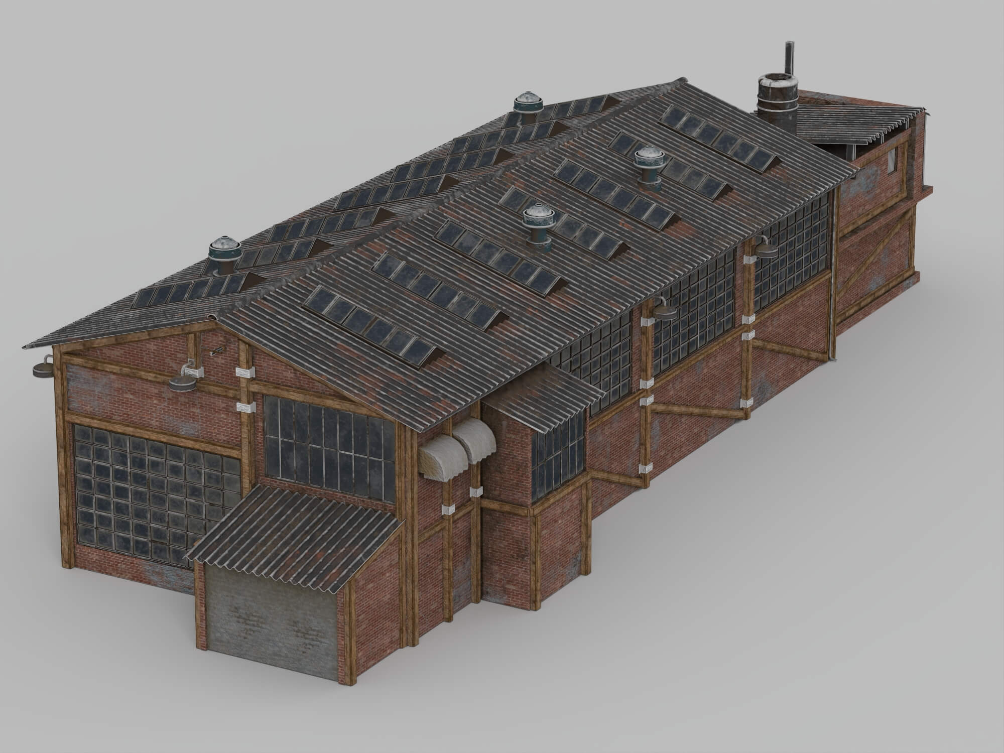 Weathered Brick Industrial Warehouse Building 3D Model