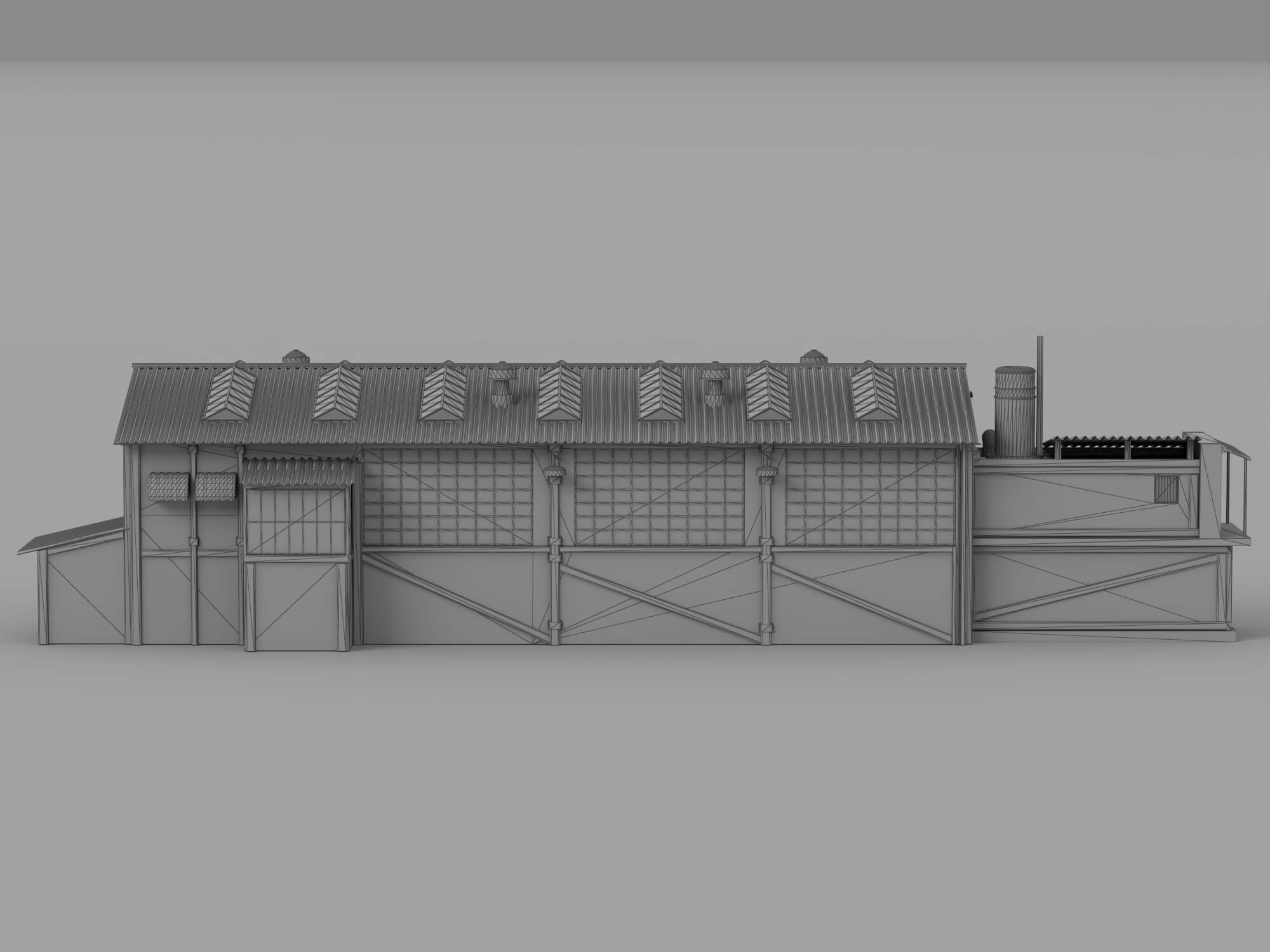 Weathered Brick Industrial Warehouse Building 3D Model