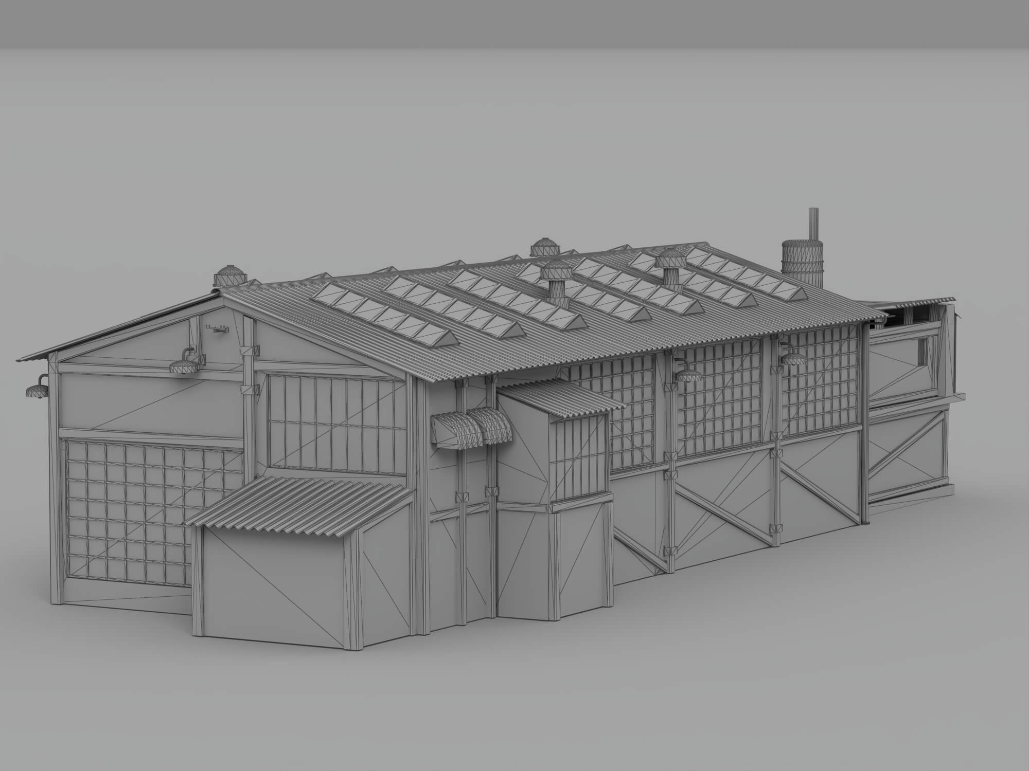 Weathered Brick Industrial Warehouse Building 3D Model