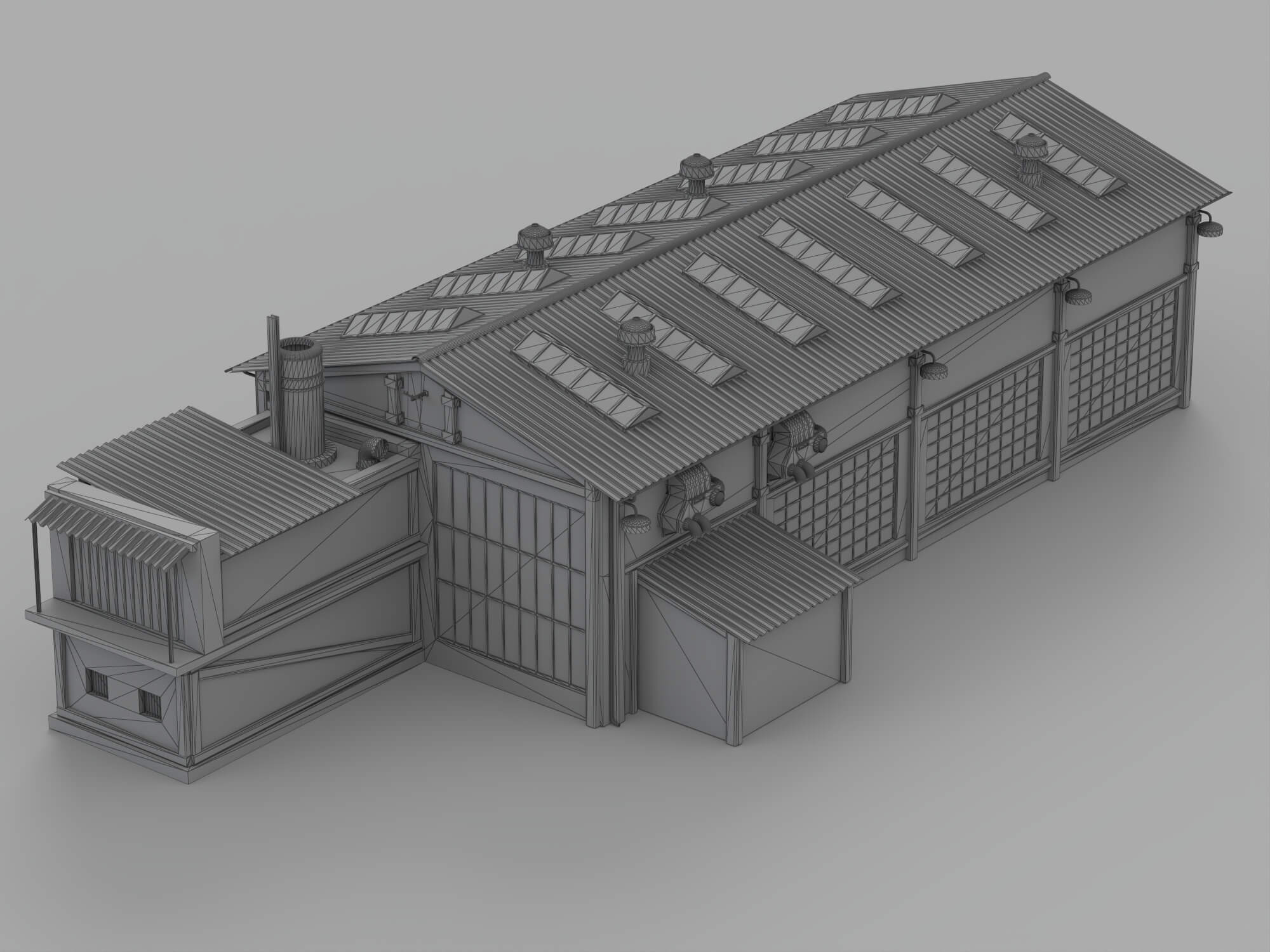 Weathered Brick Industrial Warehouse Building 3D Model