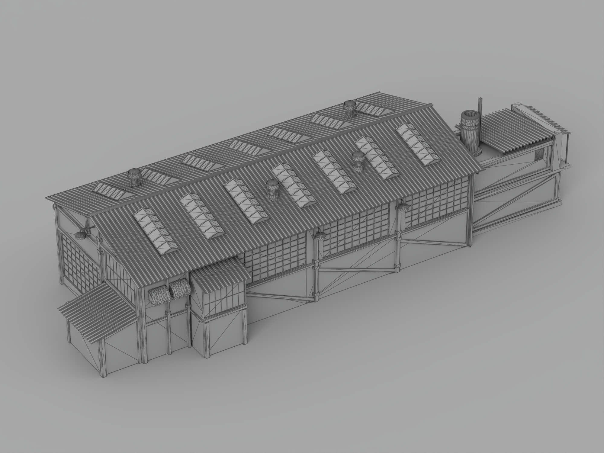 Weathered Brick Industrial Warehouse Building 3D Model