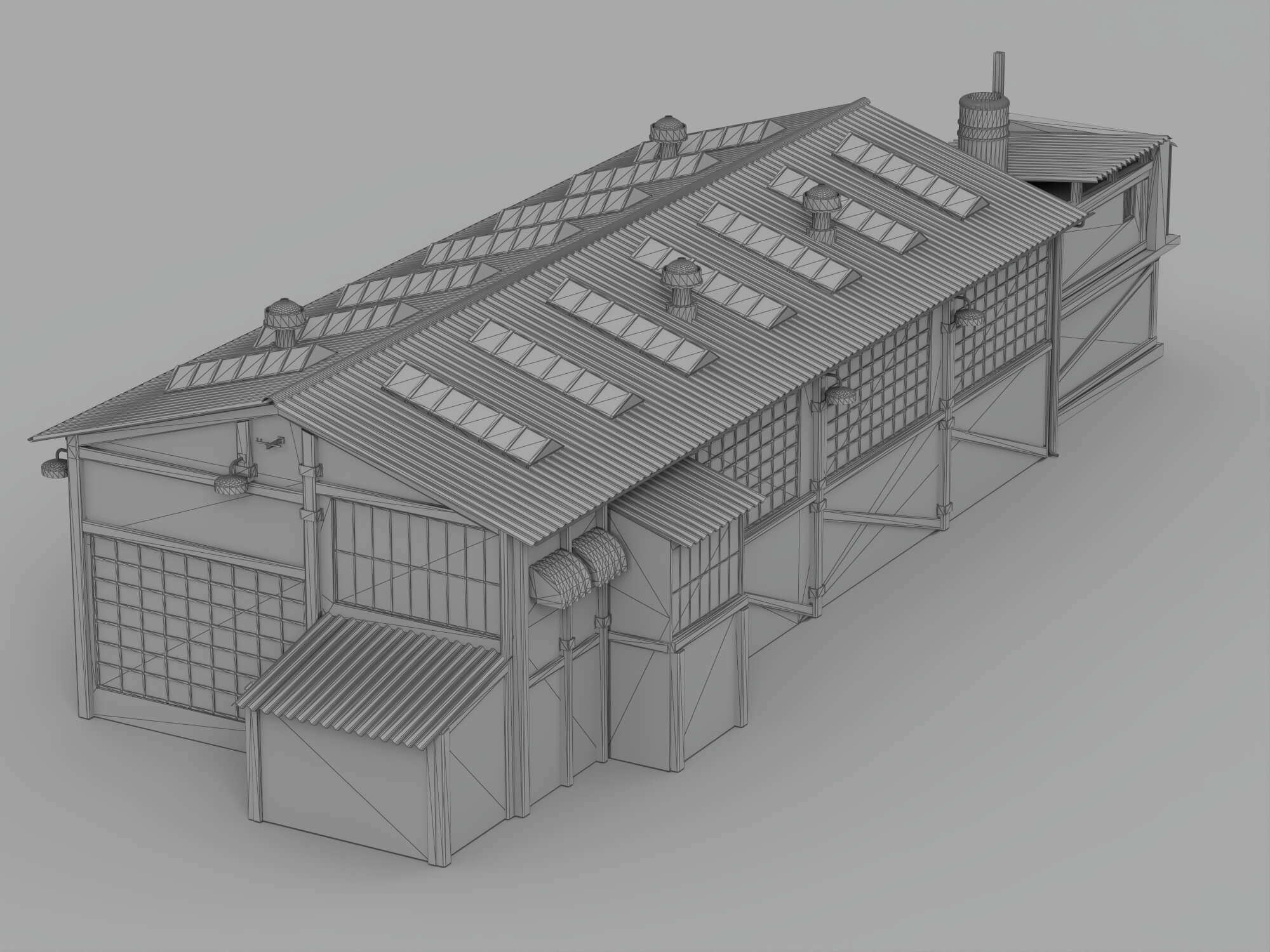 Weathered Brick Industrial Warehouse Building 3D Model