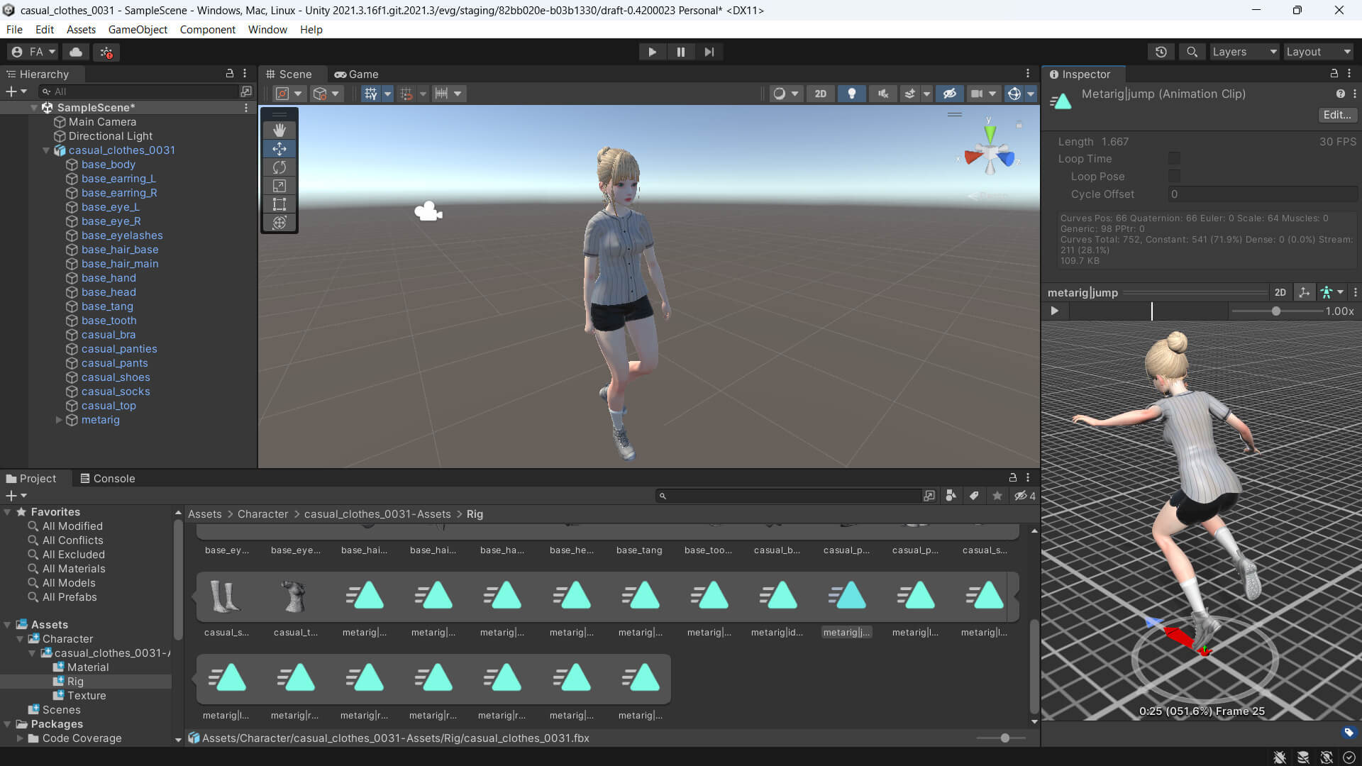 Casual Clothes 0031 - Rig - UE - Unity - Blender - Animated 3D Model