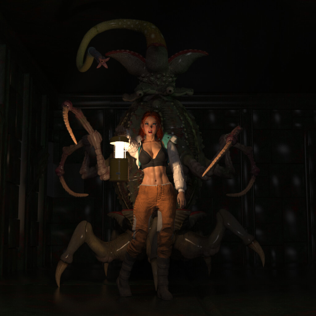 Amber and the Elder Thing 3D Render, Digital Artwork by braunmar
