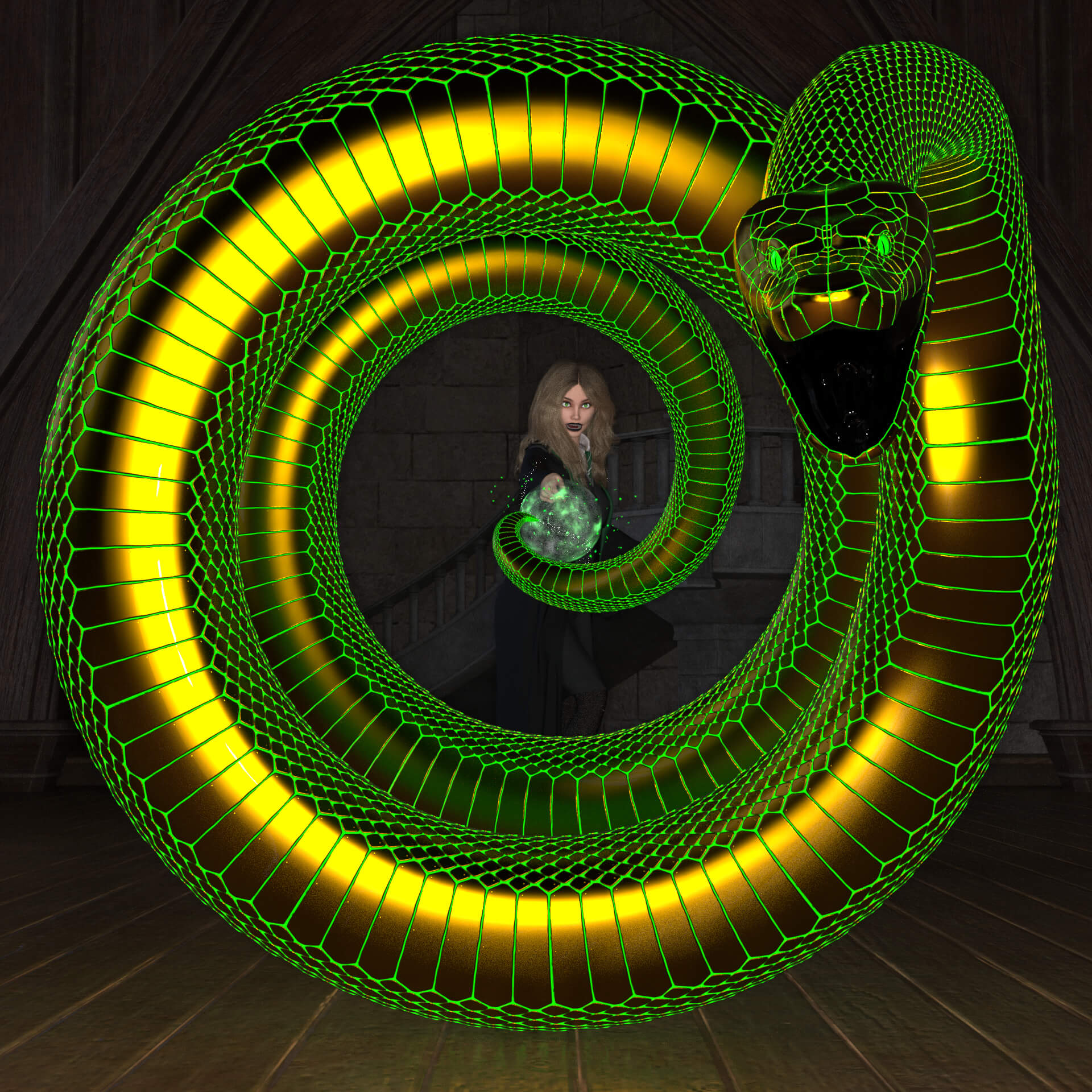 Snake Summon - Draco Malfoid 3D Render, Digital Artwork by braunmar