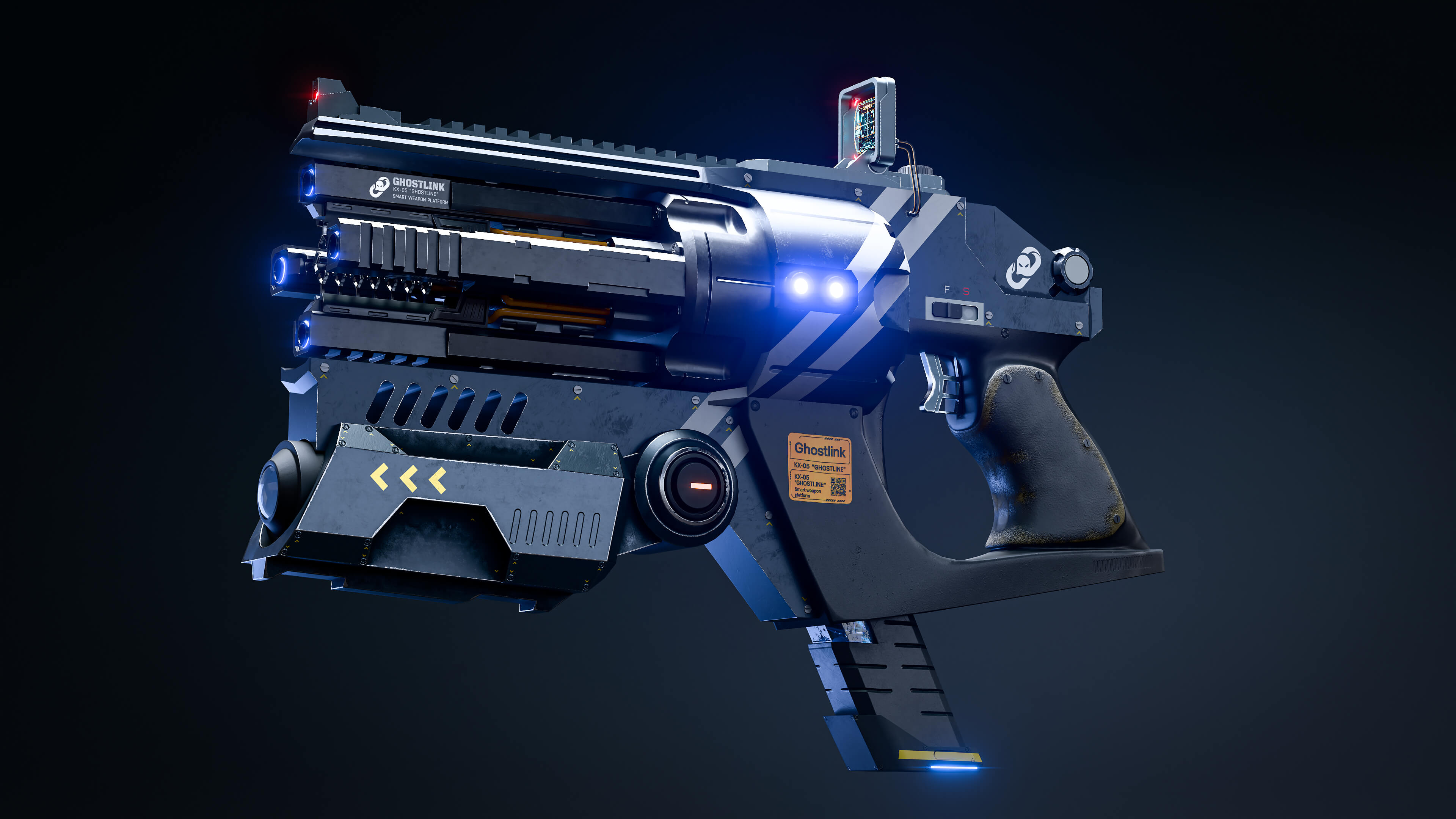 Ghostlink Sci-Fi Handgun 3D Render, Digital Artwork by BTGFX3D