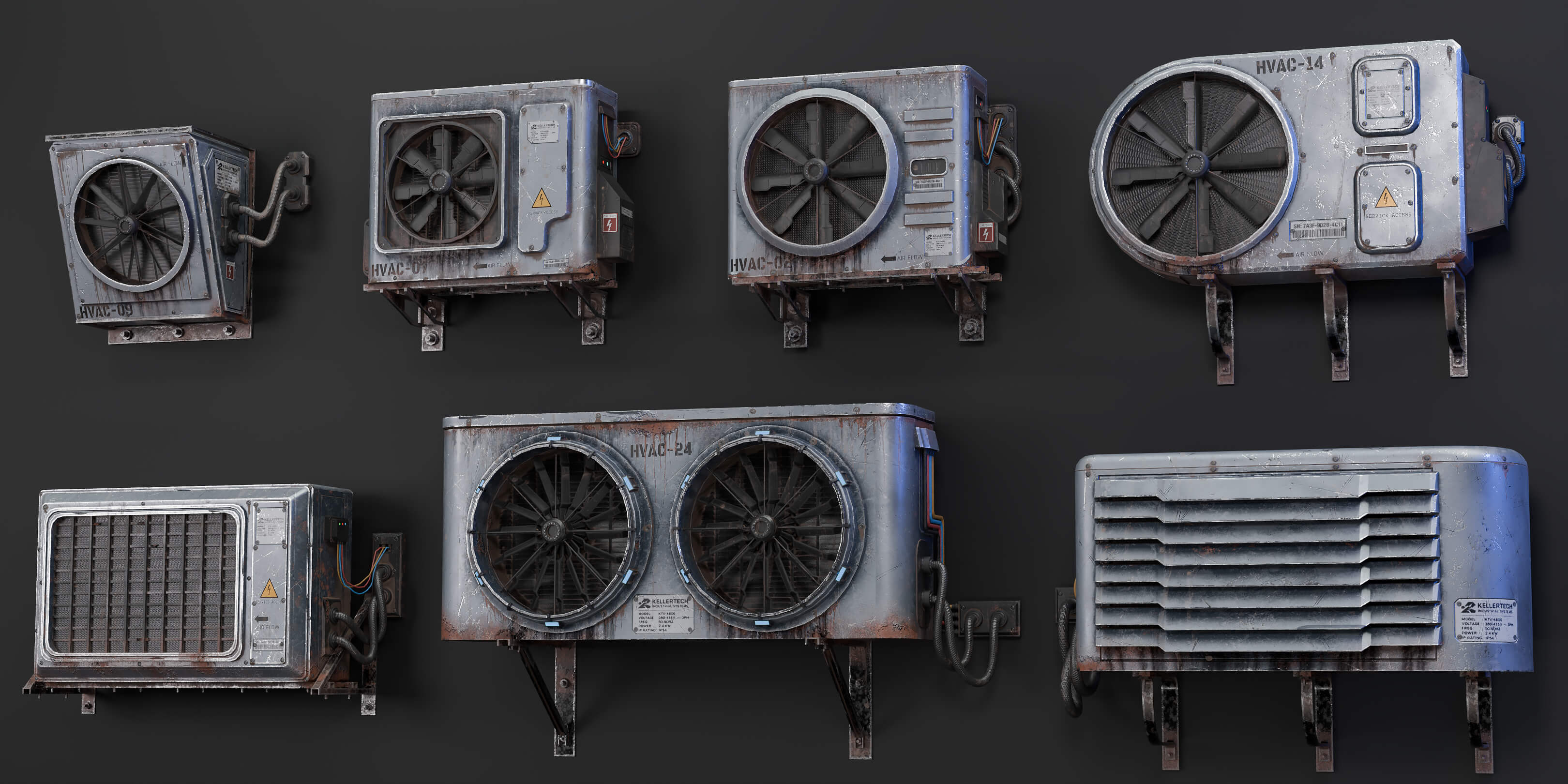 Air Conditioner Wall Mounted Pack - 7 Pieces 3D Model