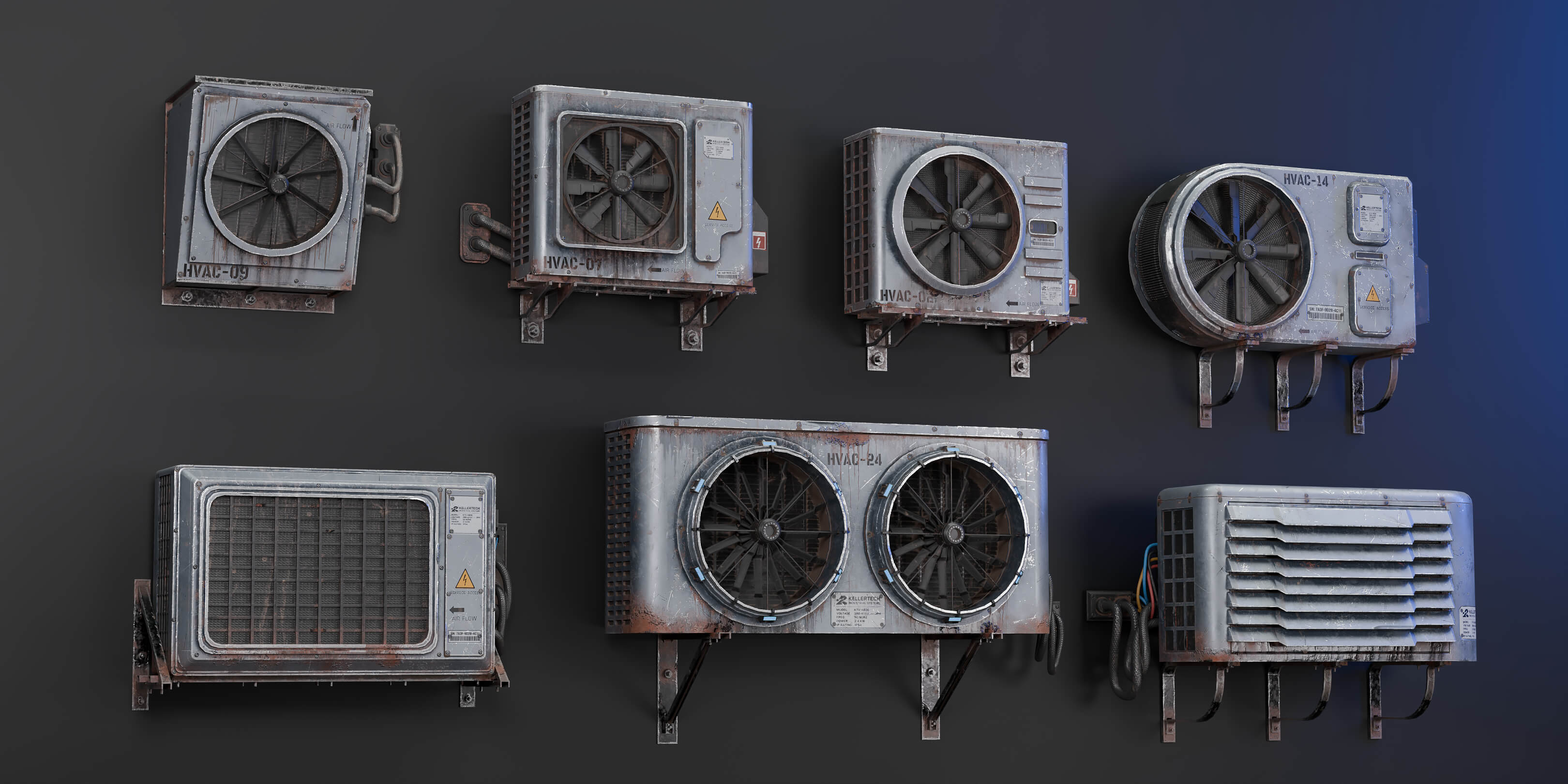 Air Conditioner Wall Mounted Pack - 7 Pieces 3D Model