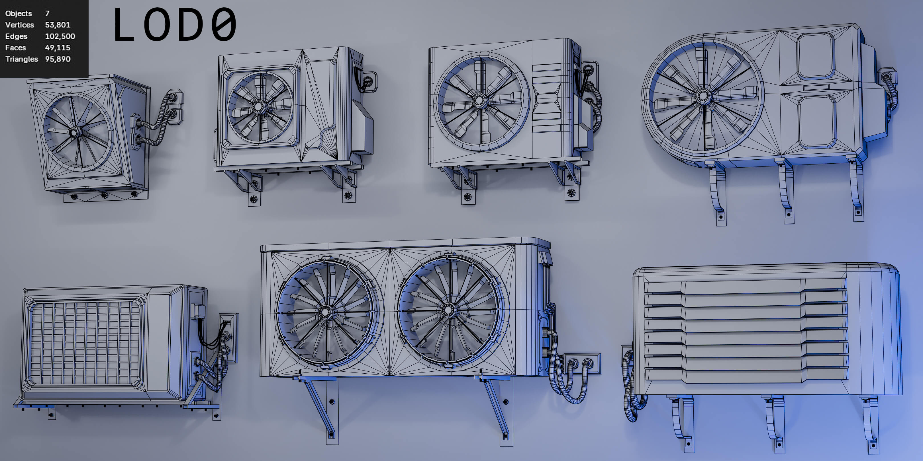 Air Conditioner Wall Mounted Pack - 7 Pieces 3D Model