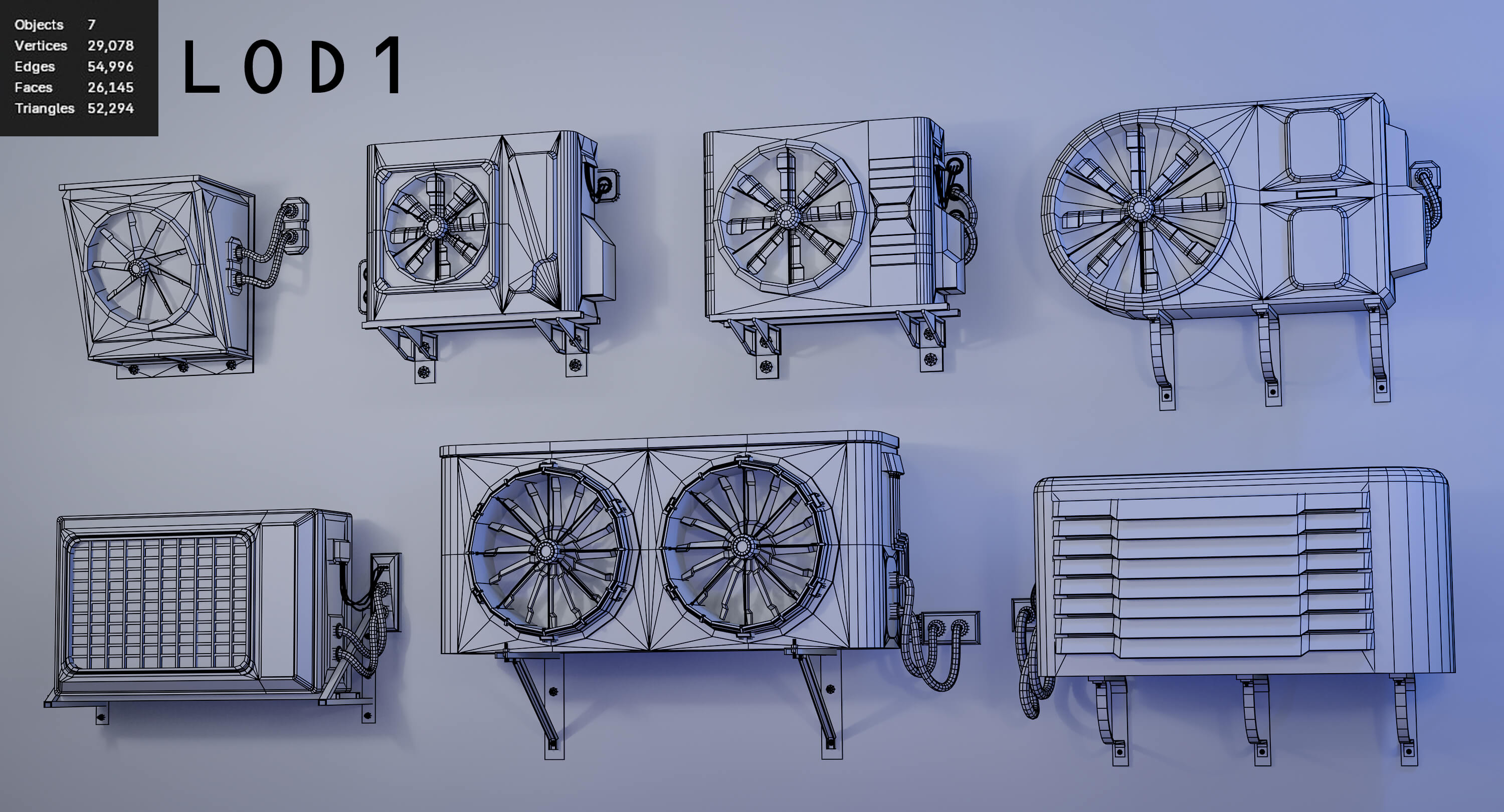 Air Conditioner Wall Mounted Pack - 7 Pieces 3D Model
