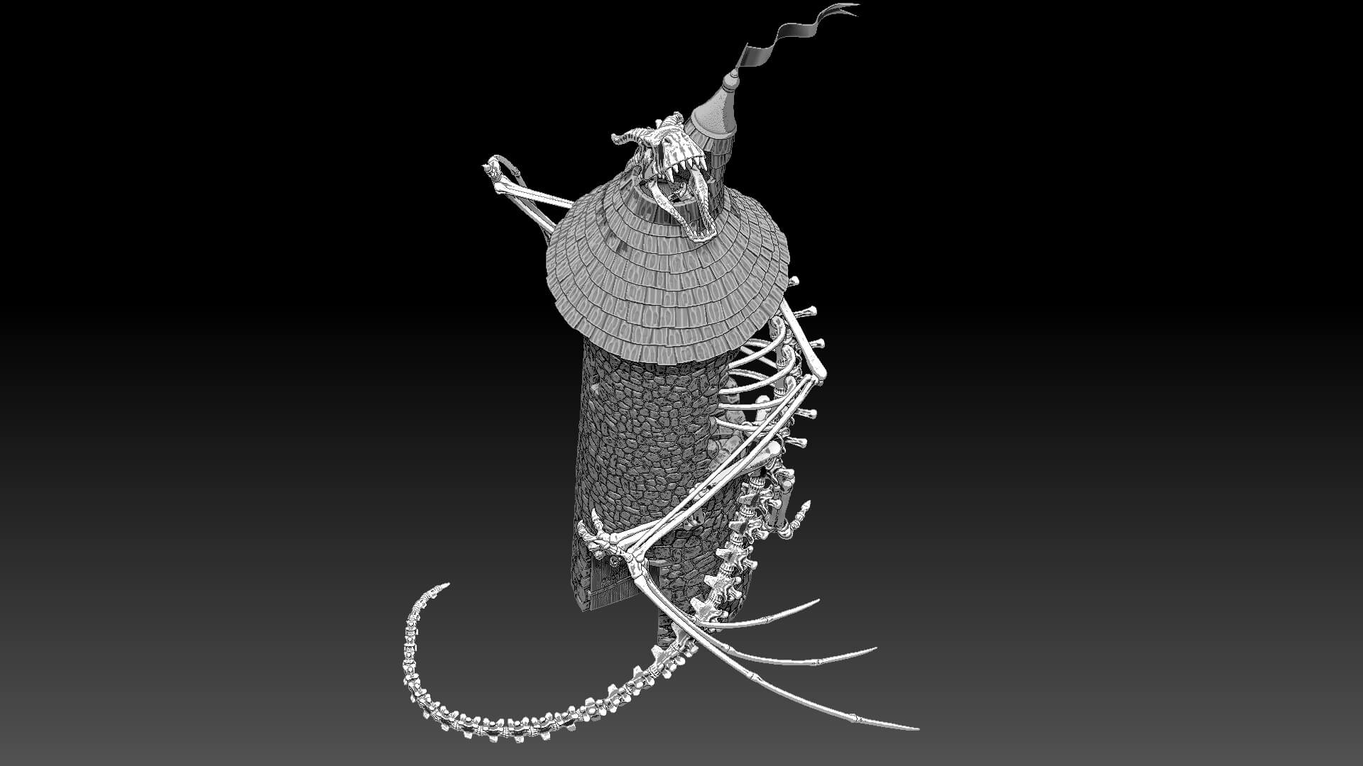 Dragon Skeleton Watch Tower 3D Model