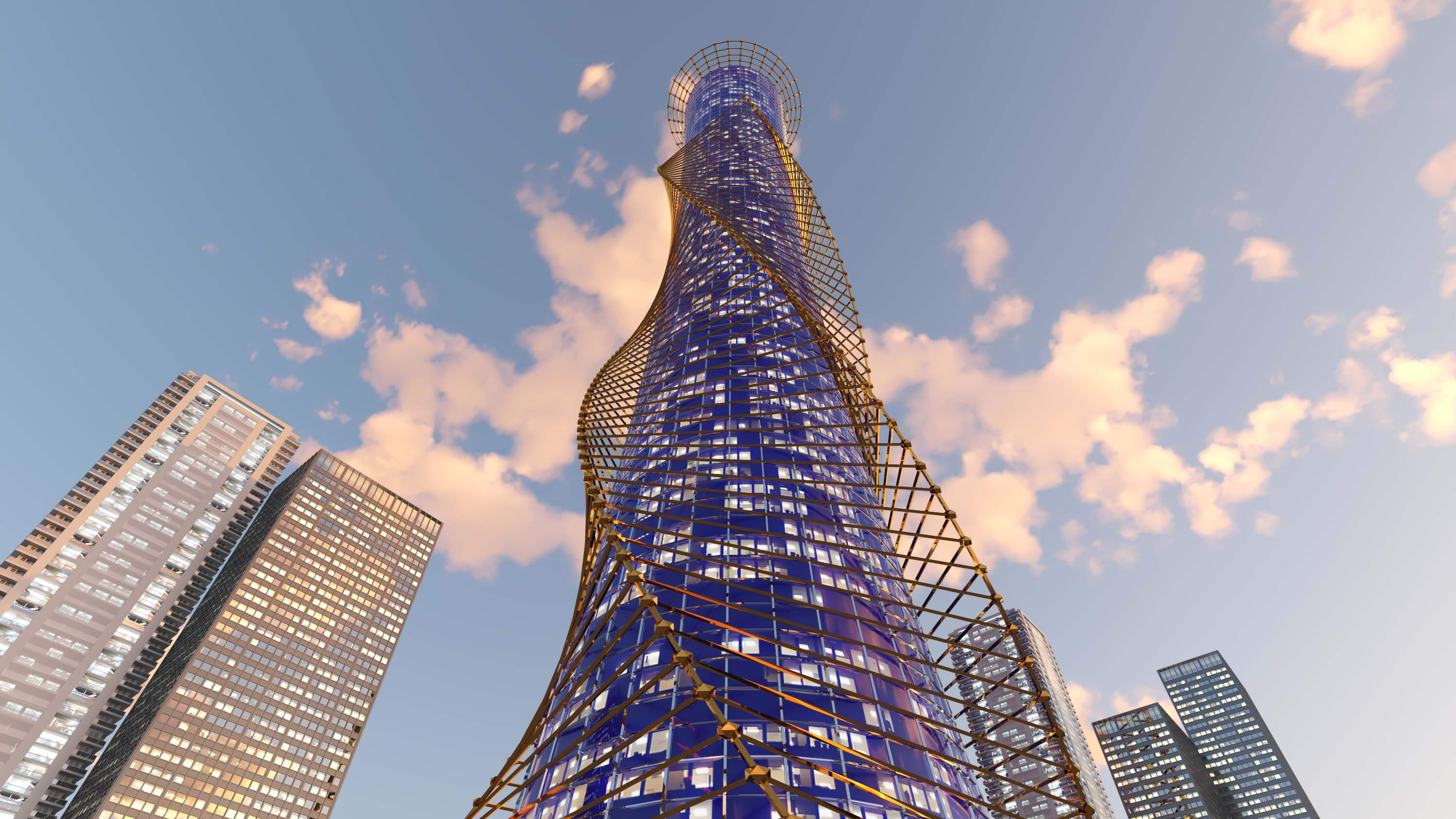 Futuristic Skyscraper and Modern High Rise Tower 3D Model 3D Model