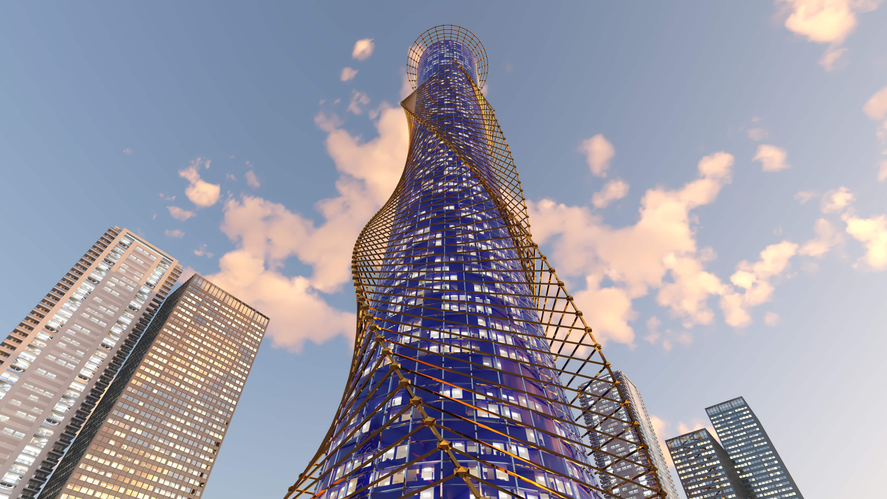 Futuristic Skyscraper and Modern High Rise Tower 3D Model 3D Model